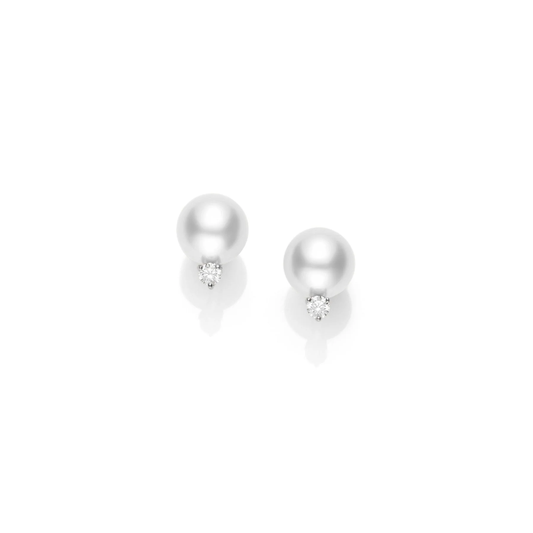 Mikimoto 18K White Gold White South Sea Pearl and Diamond Stud Earrings