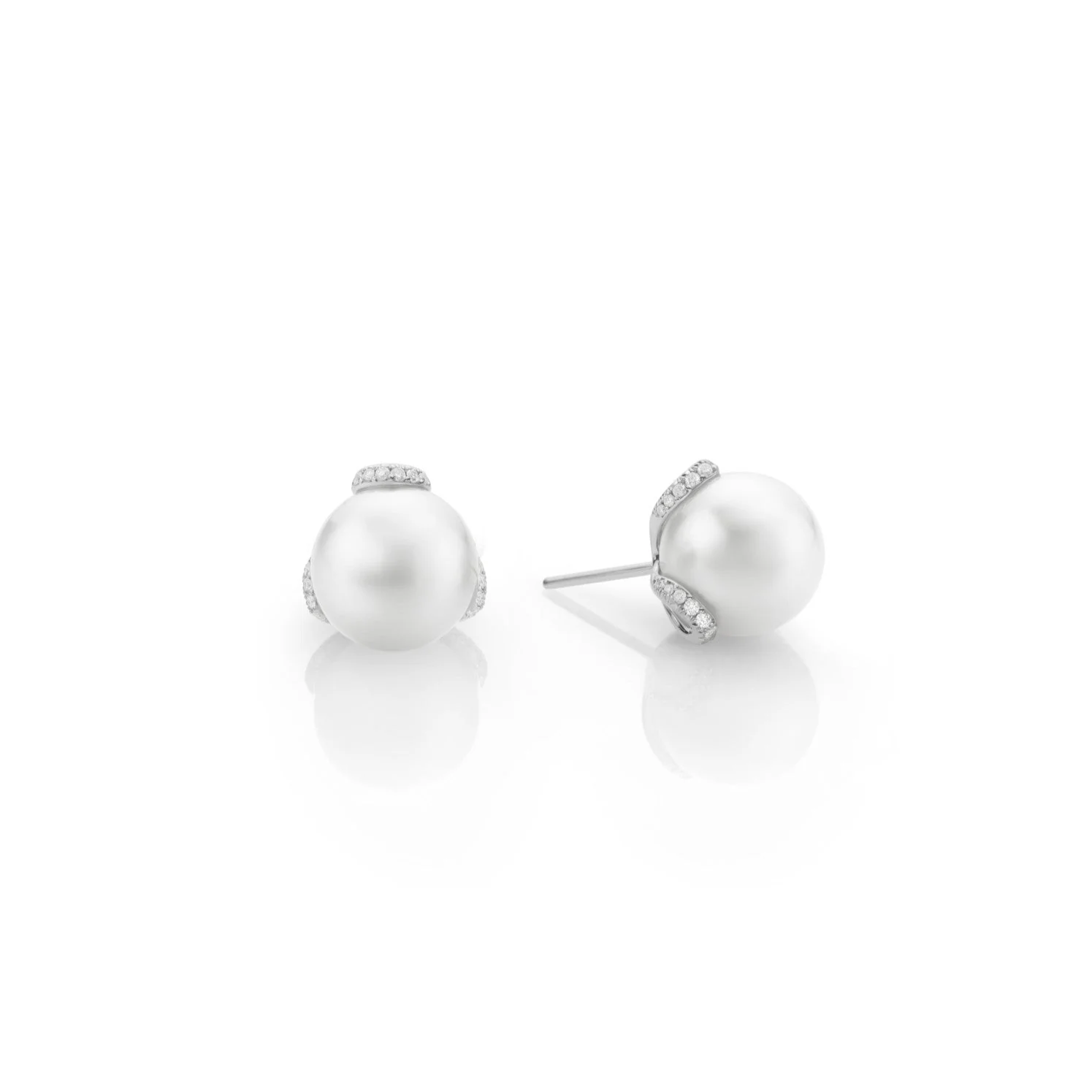 Mikimoto 18K White Gold White South Sea Pearl and Diamond Stud Earrings