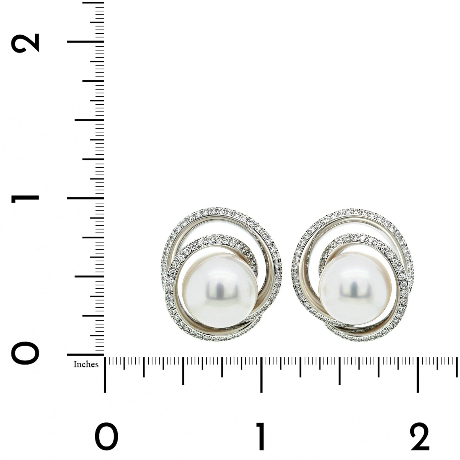Mikimoto 18K White Gold White south Sea Pearl Diamond Swirl Earrings - Image 2