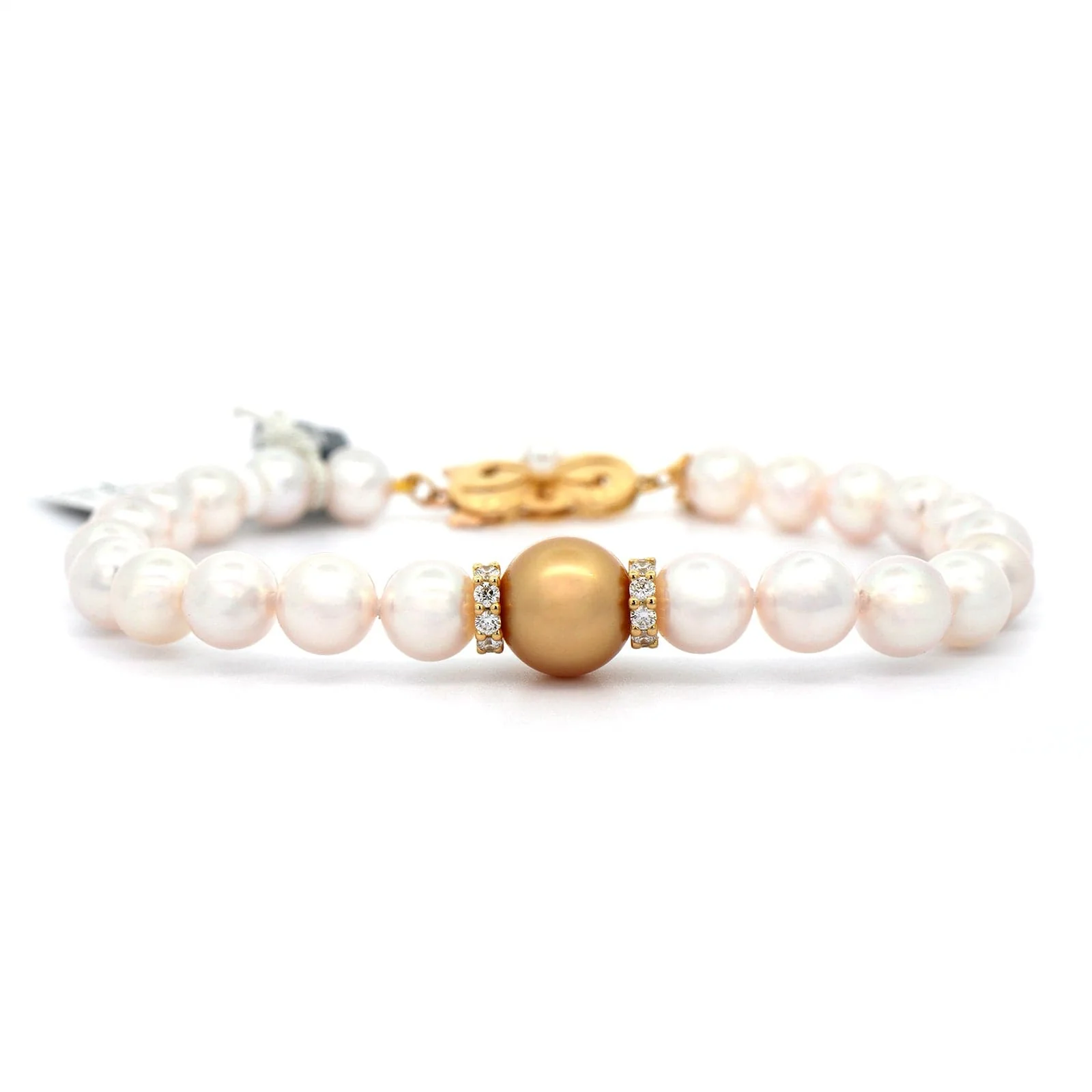 Mikimoto 18K Yellow Gold Akoya Pearl and Diamond Bracelet