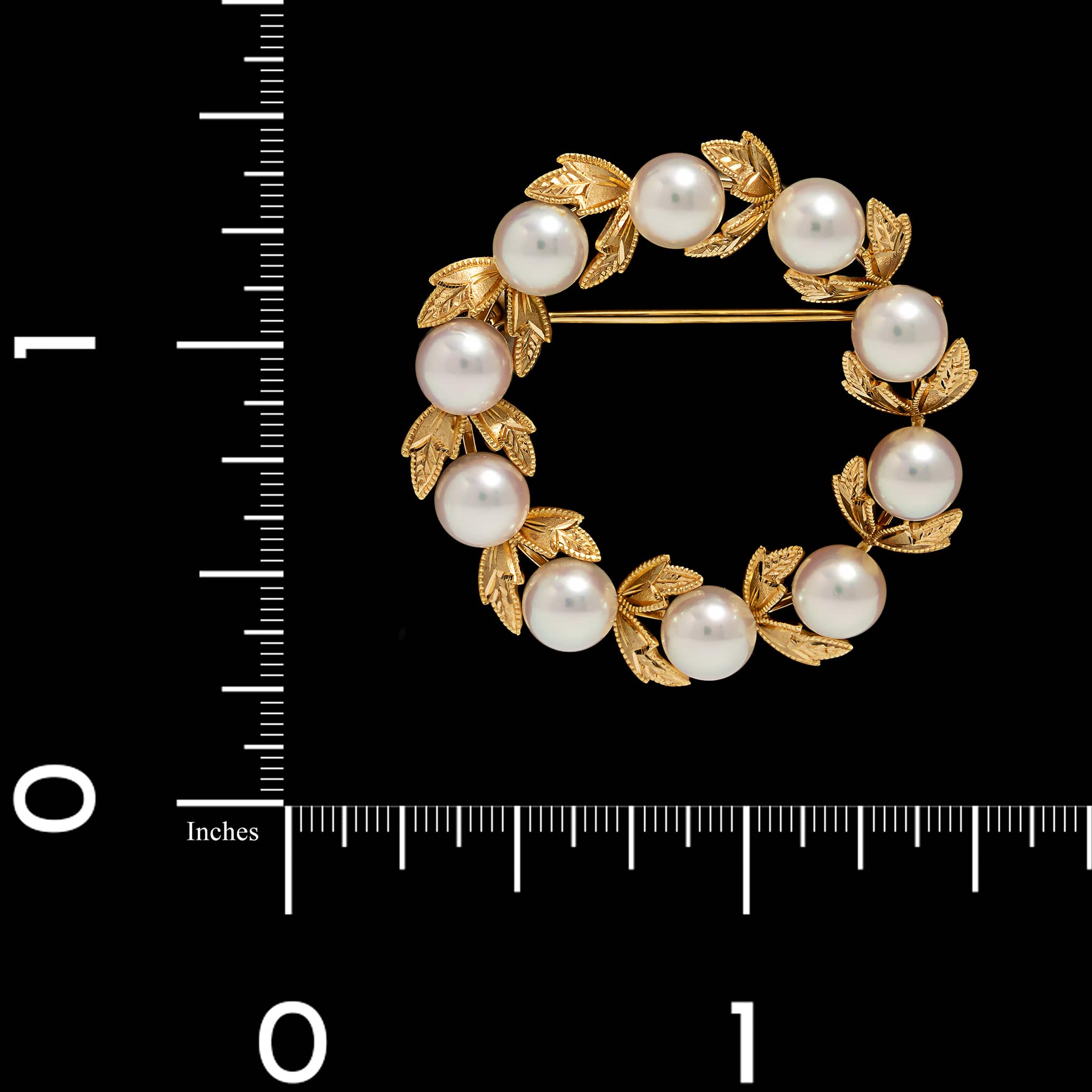 Mikimoto 18K Yellow Gold Estate Akoya Cultured Pearl Wreath Pin - Image 3