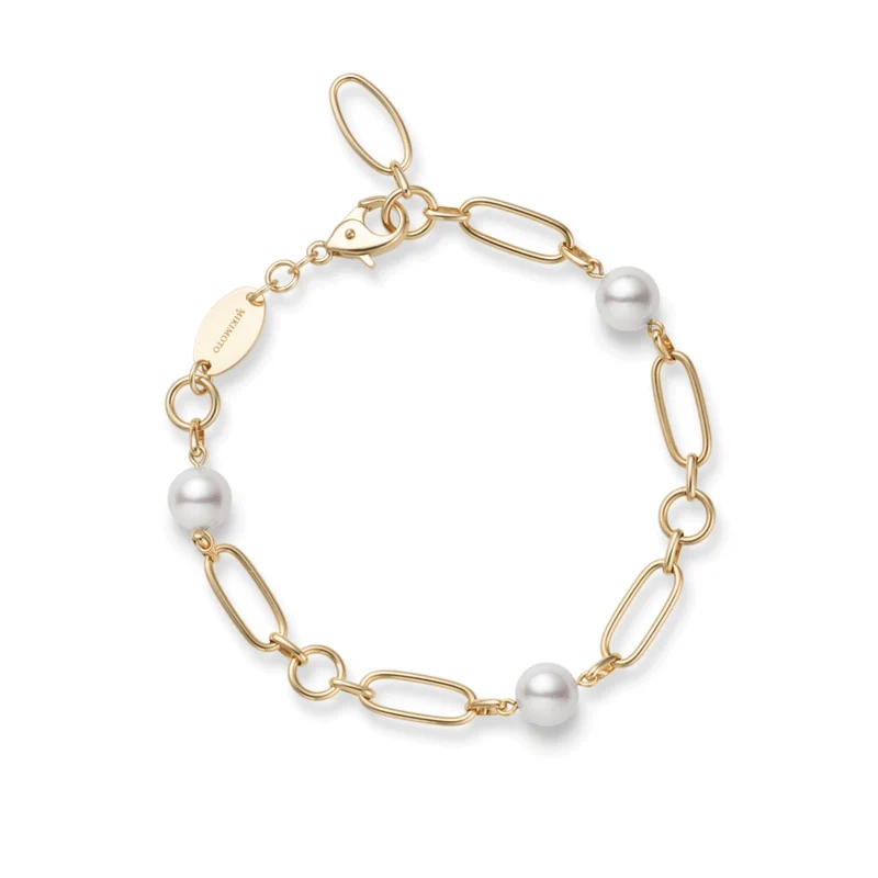 Mikimoto 18K Yellow Gold Pearl Link Bracelet