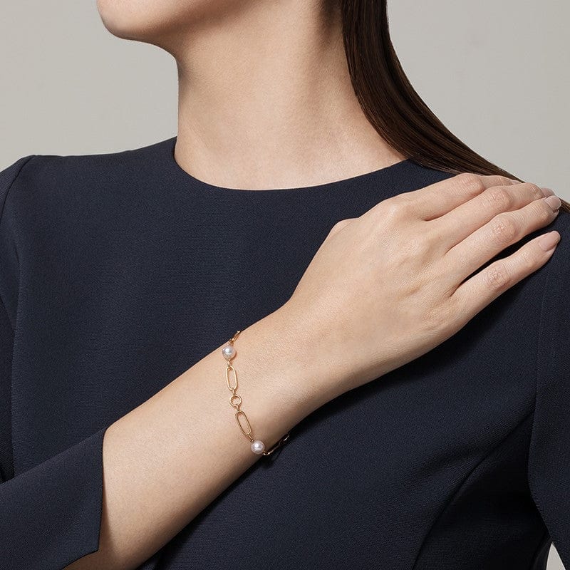 Mikimoto 18K Yellow Gold Pearl Link Bracelet - Image 2