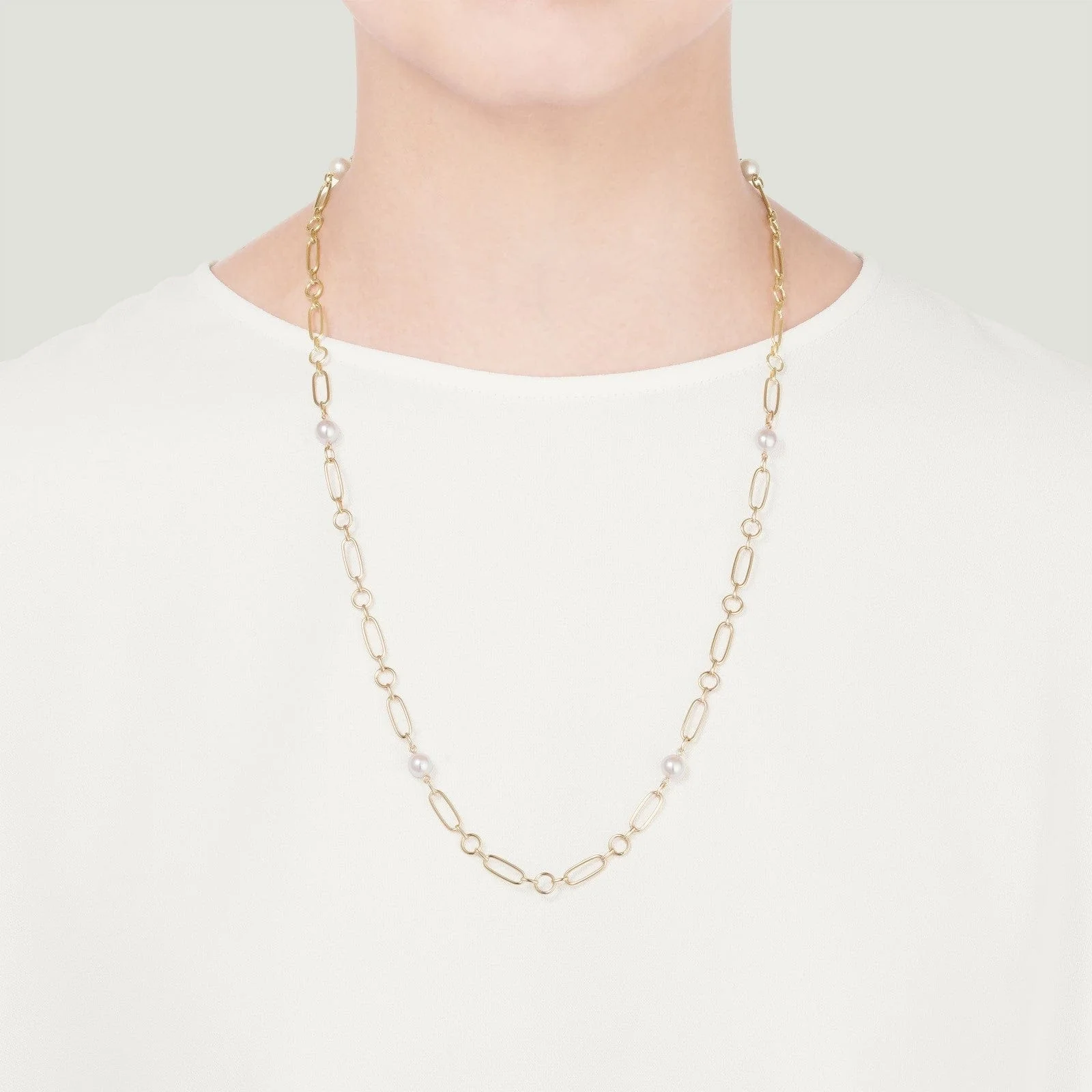 Mikimoto 18K Yellow Gold Pearl Station Necklace - Image 2