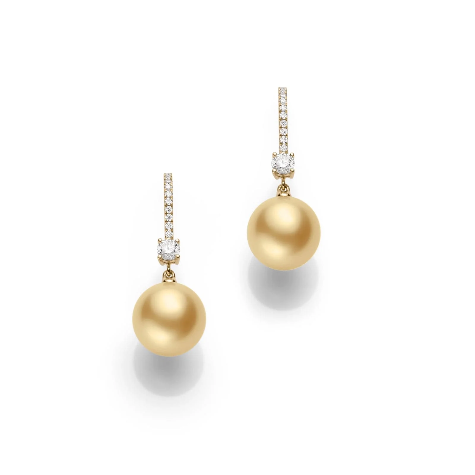 Mikimoto 18K Yellow Gold South Sea Cultured Pearl Drop Earrings with Diamonds