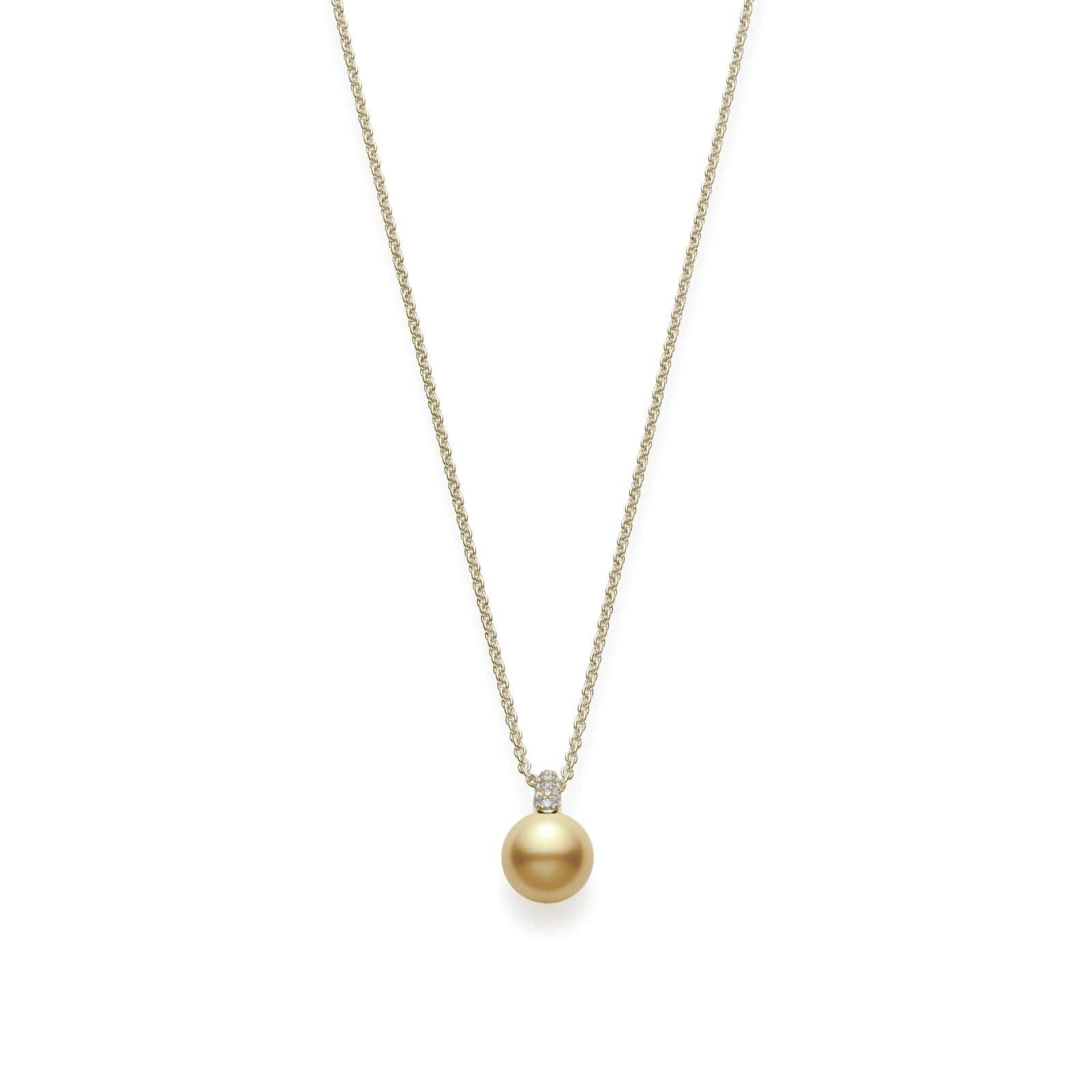 Mikimoto 18K Yellow Gold South Sea Pearl Pendant with Pave Diamonds