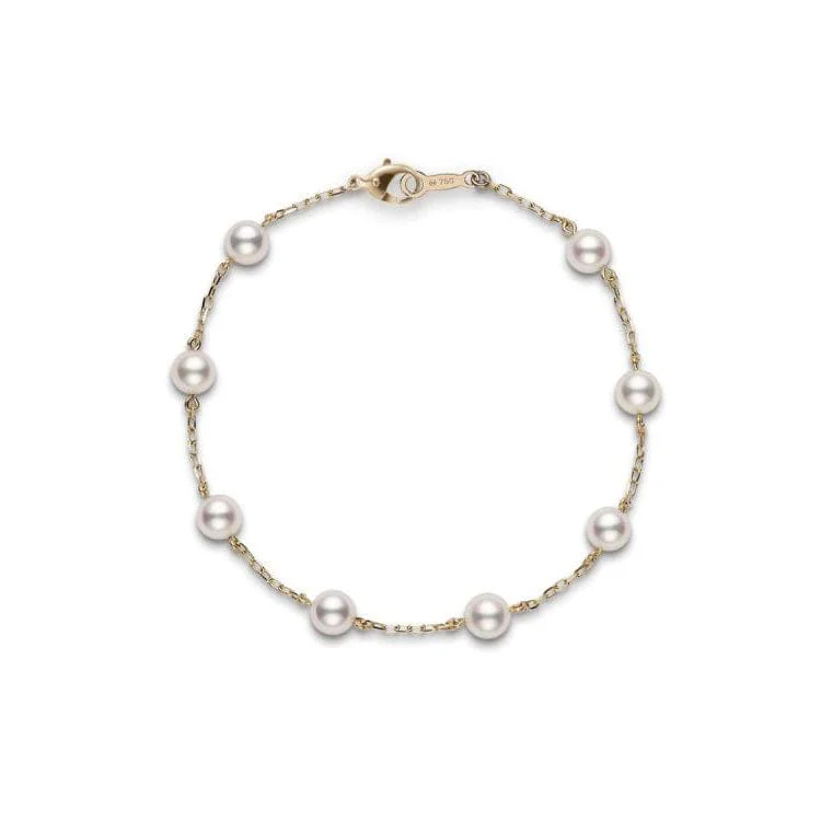 Mikimoto 18K Yellow Gold Tin Cup Pearl Station Bracelet
