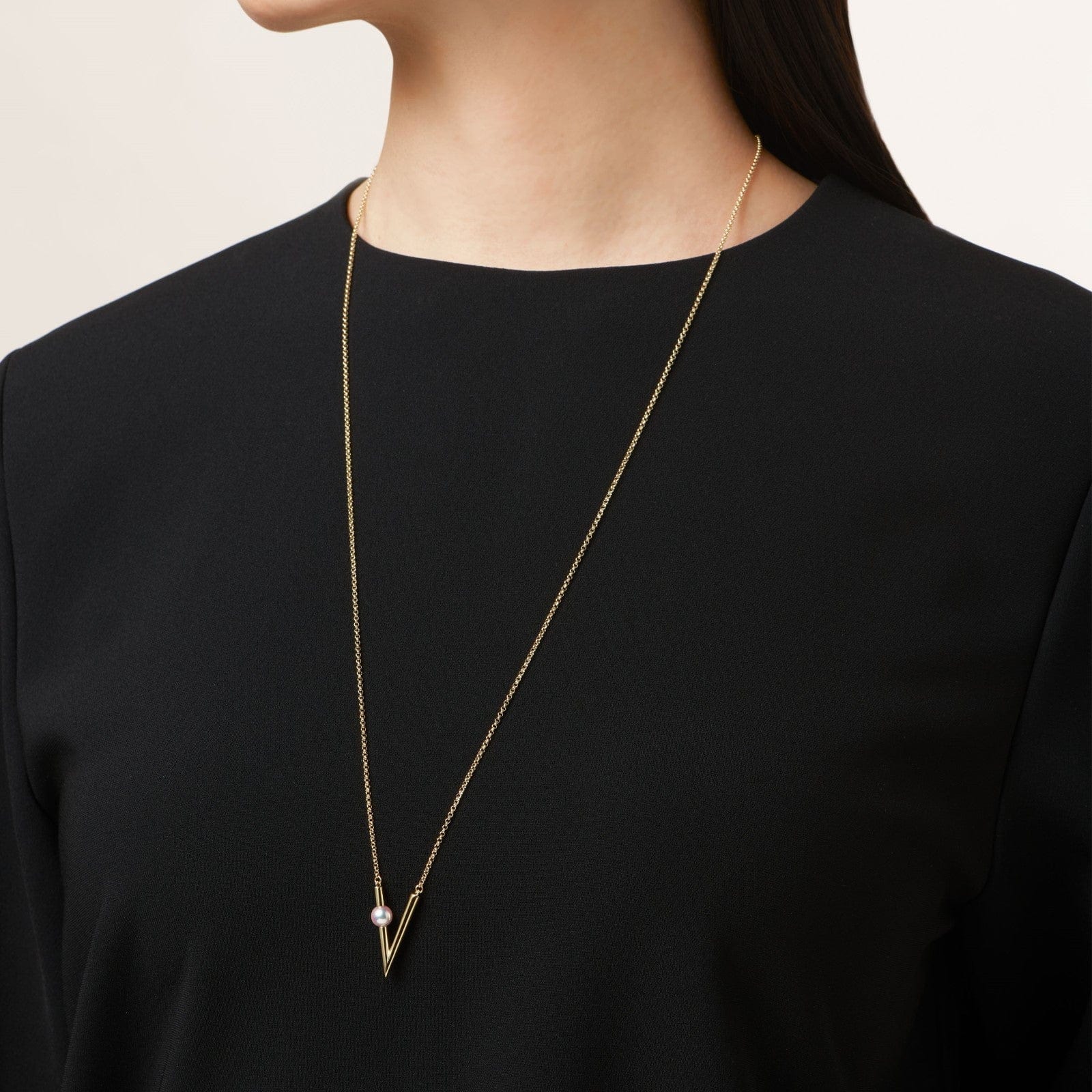 Mikimoto 18K Yellow Gold V Code Akoya Cultured Pearl Pendant Necklace - Image 2