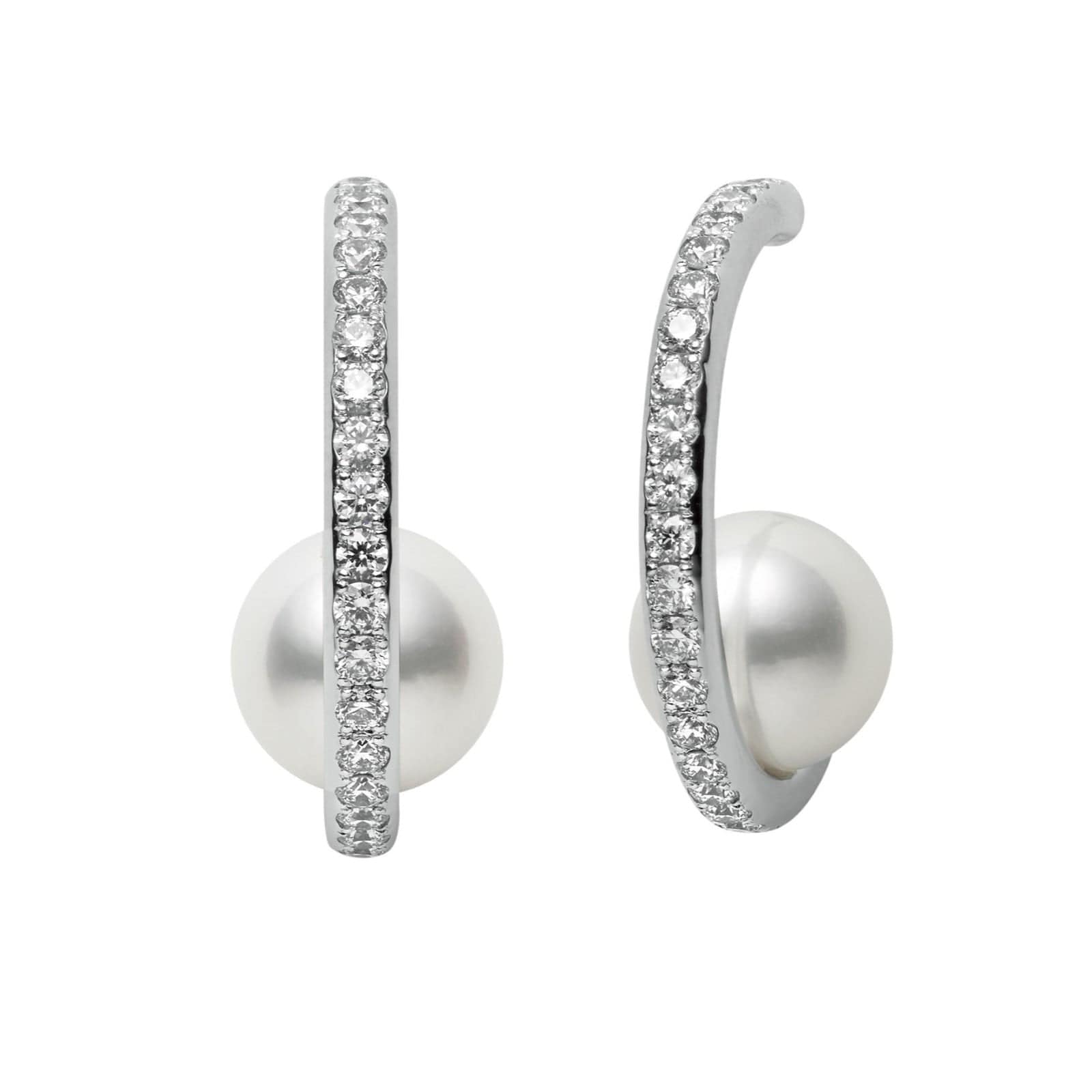 Mikimoto Akoya Cultured Pearl and Diamond Hoop Earrings