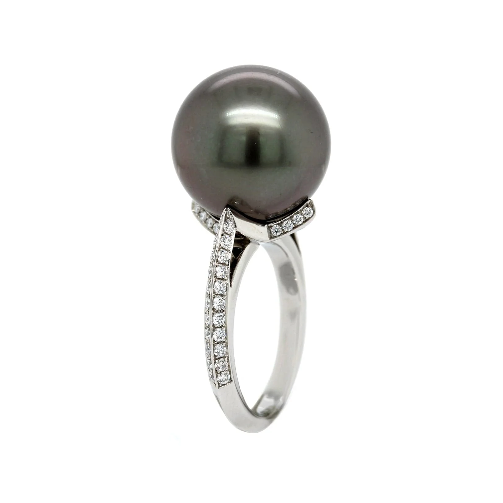 Mikimoto Platinum Black South Sea Pearl And Diamond Ring - Image 2
