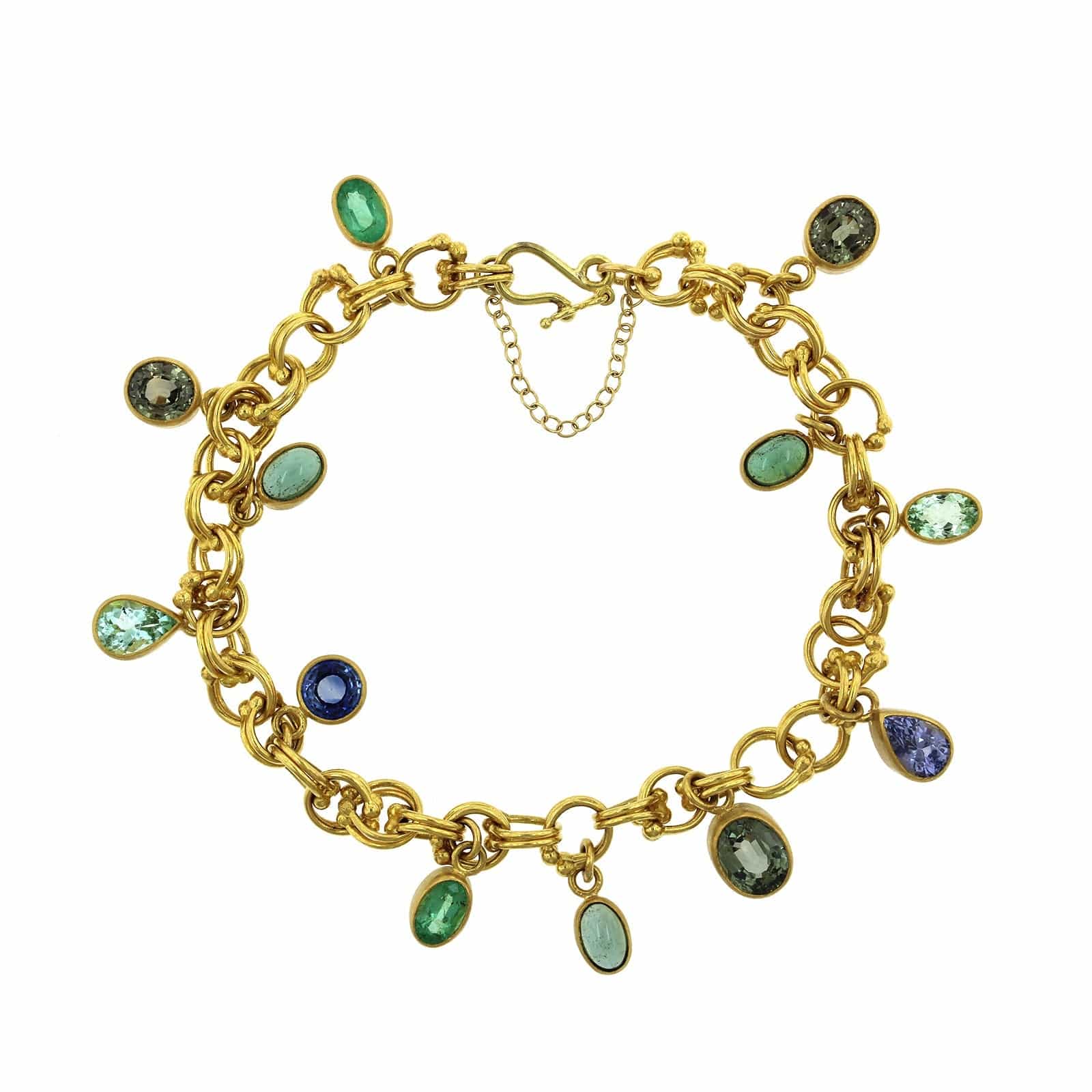 Mallary Marks 22K and 18K Yellow Gold Multi Gemstone Charm Bracelet