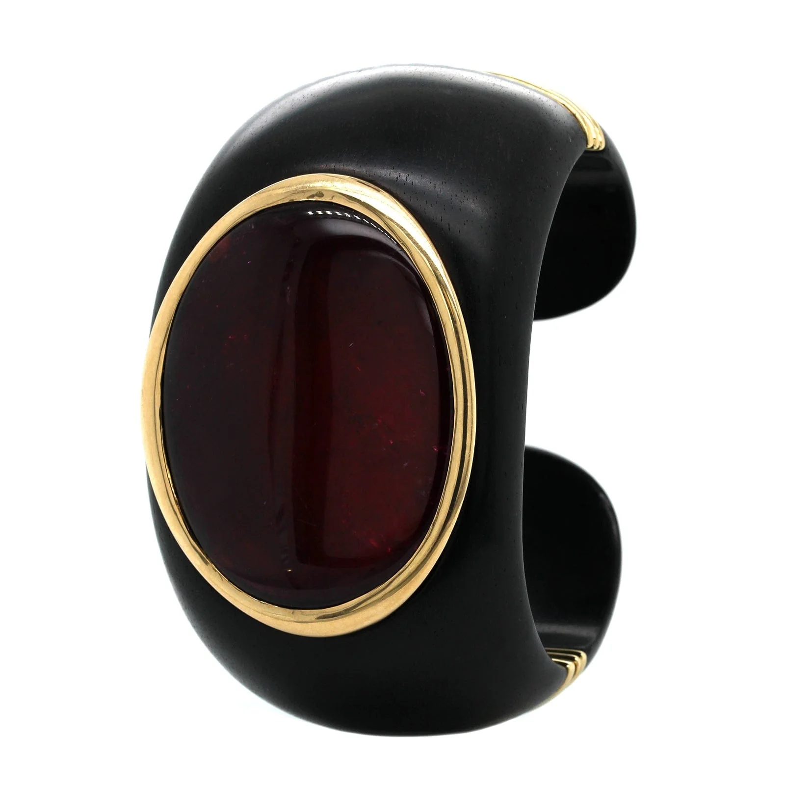 18K Yellow Gold Pink Tourmaline Ebony Cuff Bracelet - Image 2