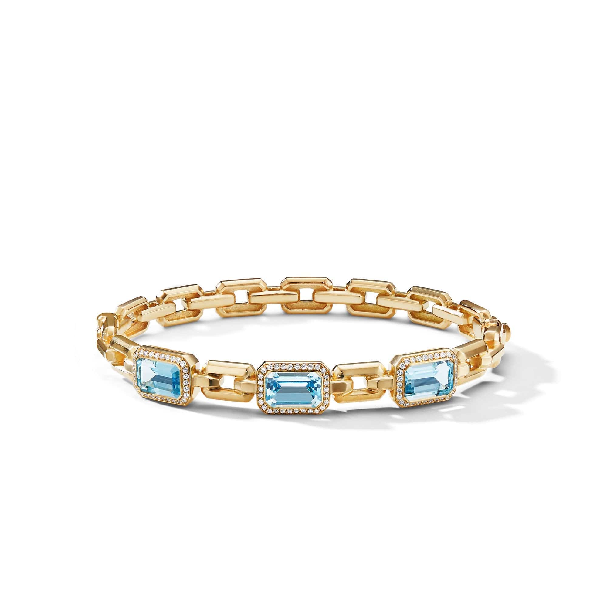 Novella Three Stone Bracelet in 18K Yellow Gold with Blue Topaz and Diamonds - Image 3