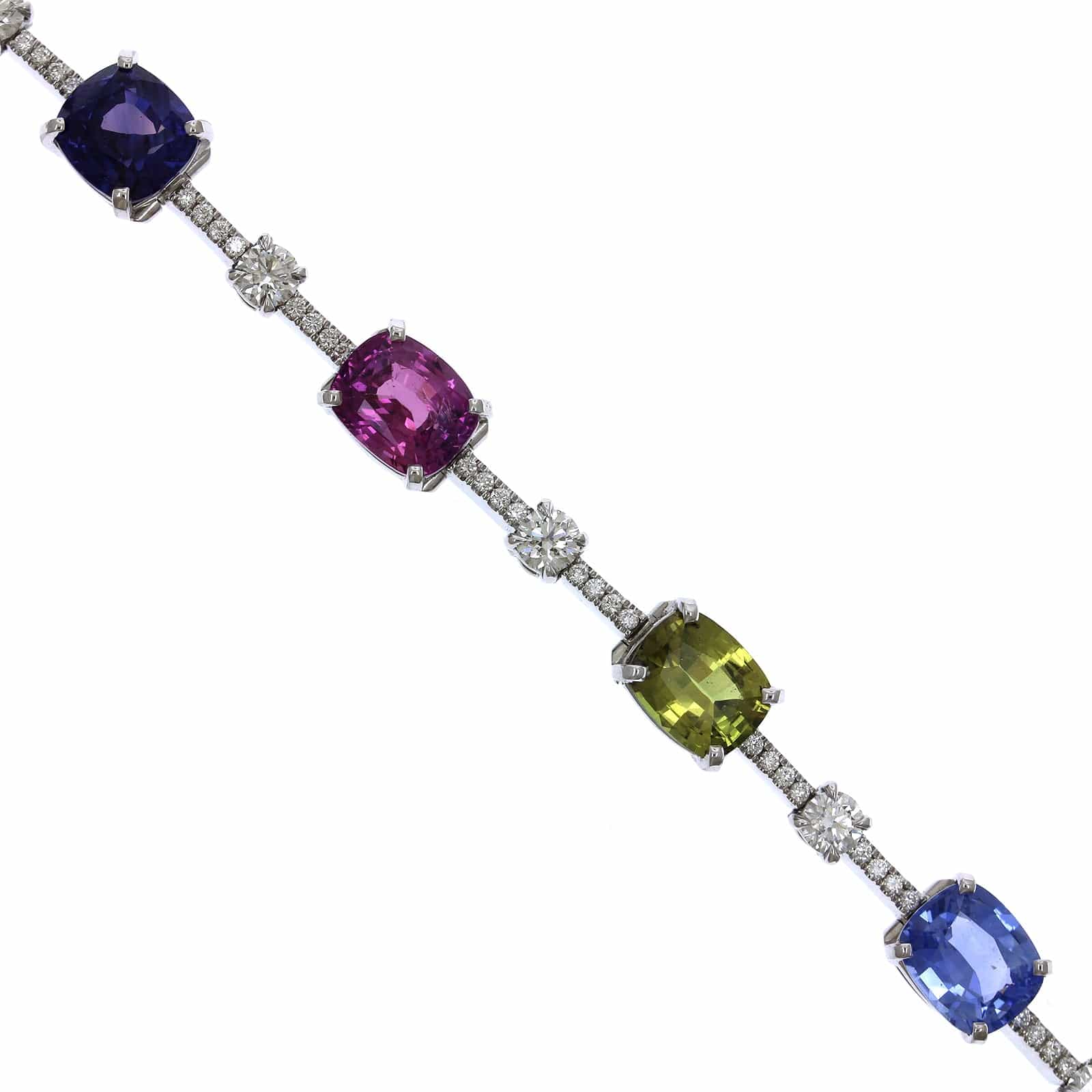 18K White Gold Sapphire and Tsavorite Bracelet - Image 3