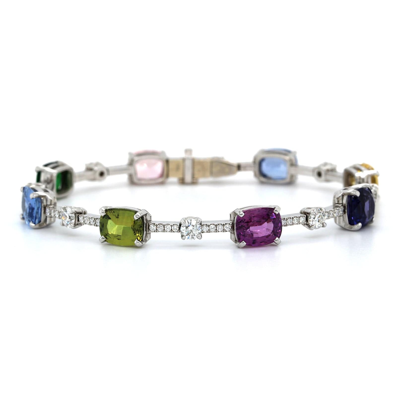 18K White Gold Sapphire and Tsavorite Bracelet - Image 5