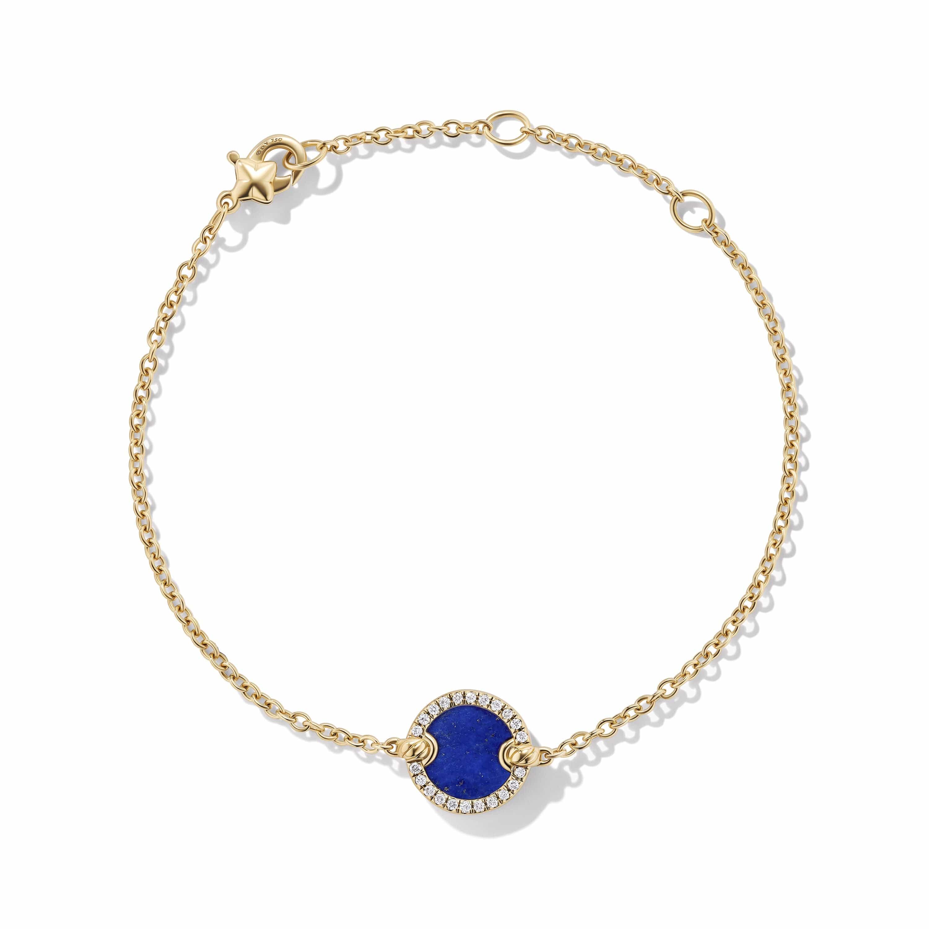 Petite DY Elements® Center Station Chain Bracelet in 18K Yellow Gold with Lapis and Pavé Diamonds - Image 3
