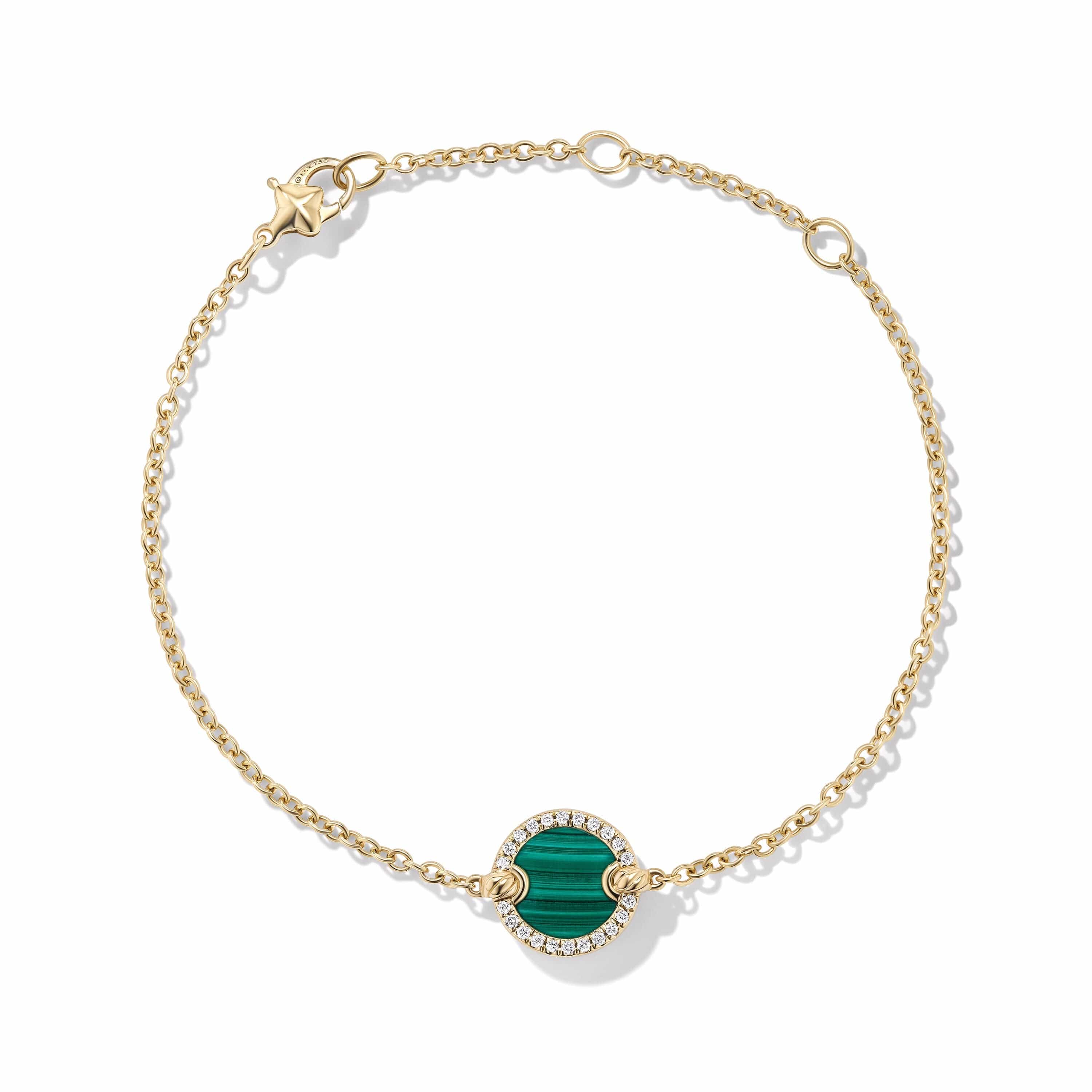 Petite DY Elements® Center Station Chain Bracelet in 18K Yellow Gold with Malachite and Pavé Diamonds - Image 3