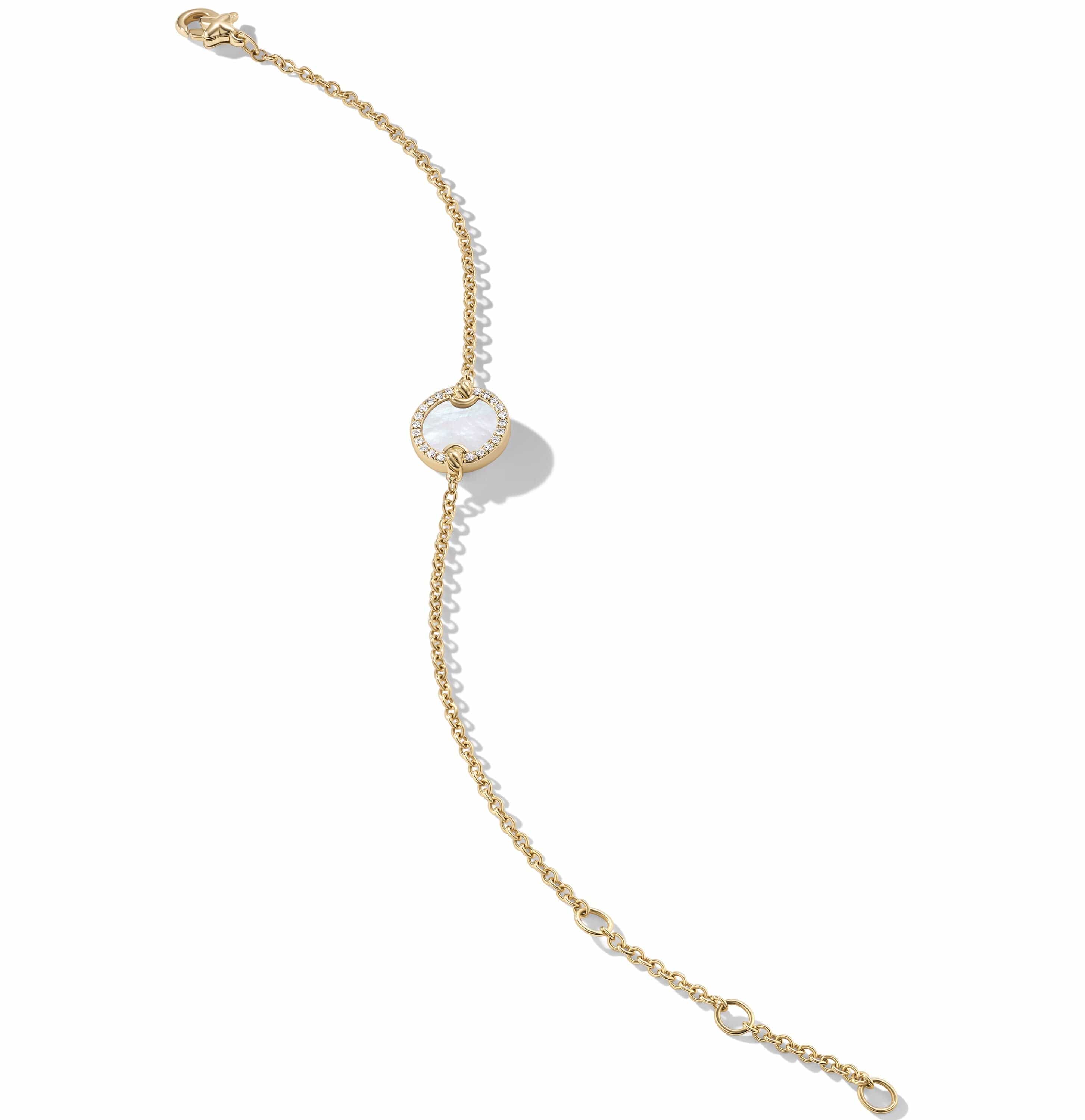 Petite DY Elements® Center Station Chain Bracelet in 18K Yellow Gold with Mother of Pearl and Pavé Diamonds - Image 2