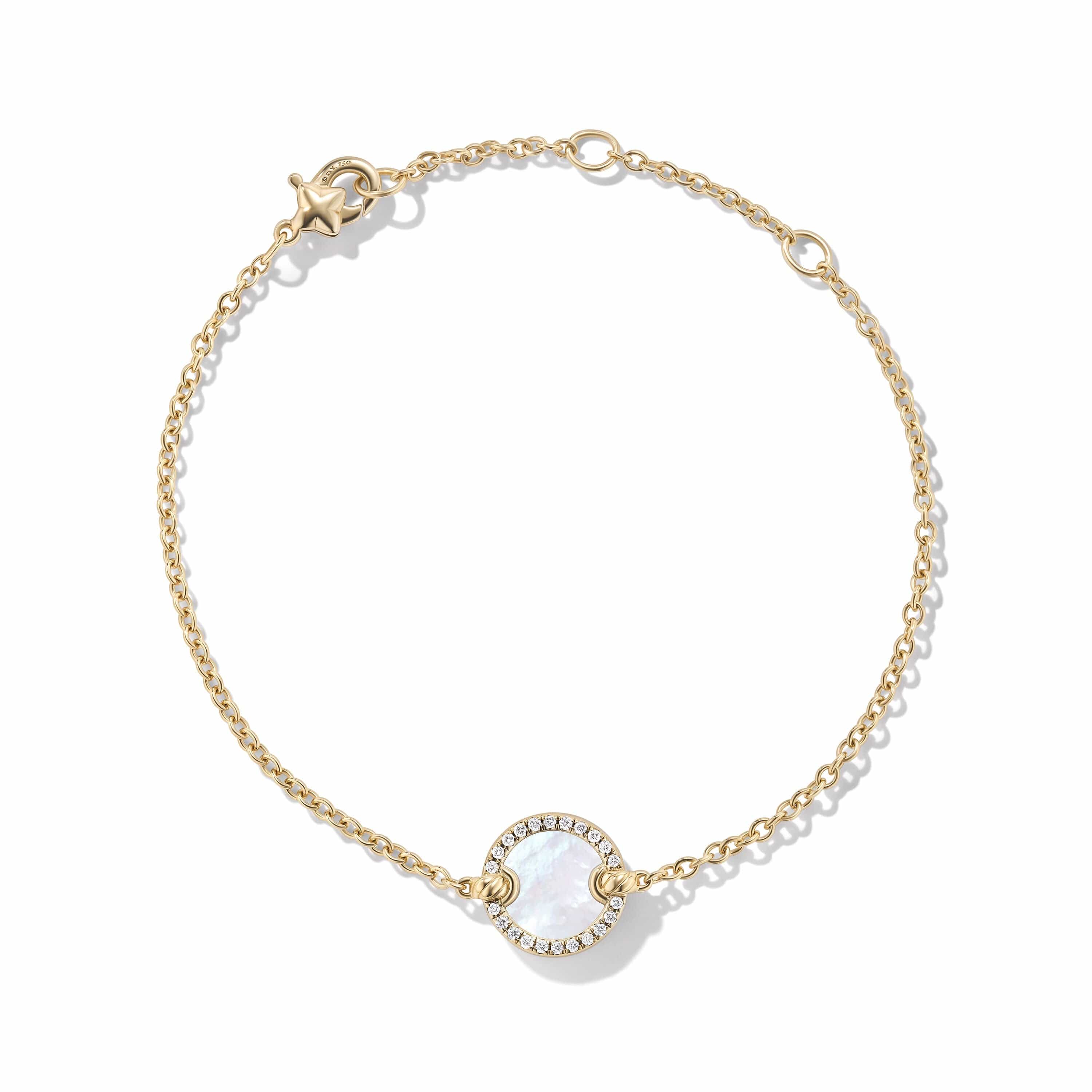 Petite DY Elements® Center Station Chain Bracelet in 18K Yellow Gold with Mother of Pearl and Pavé Diamonds - Image 3