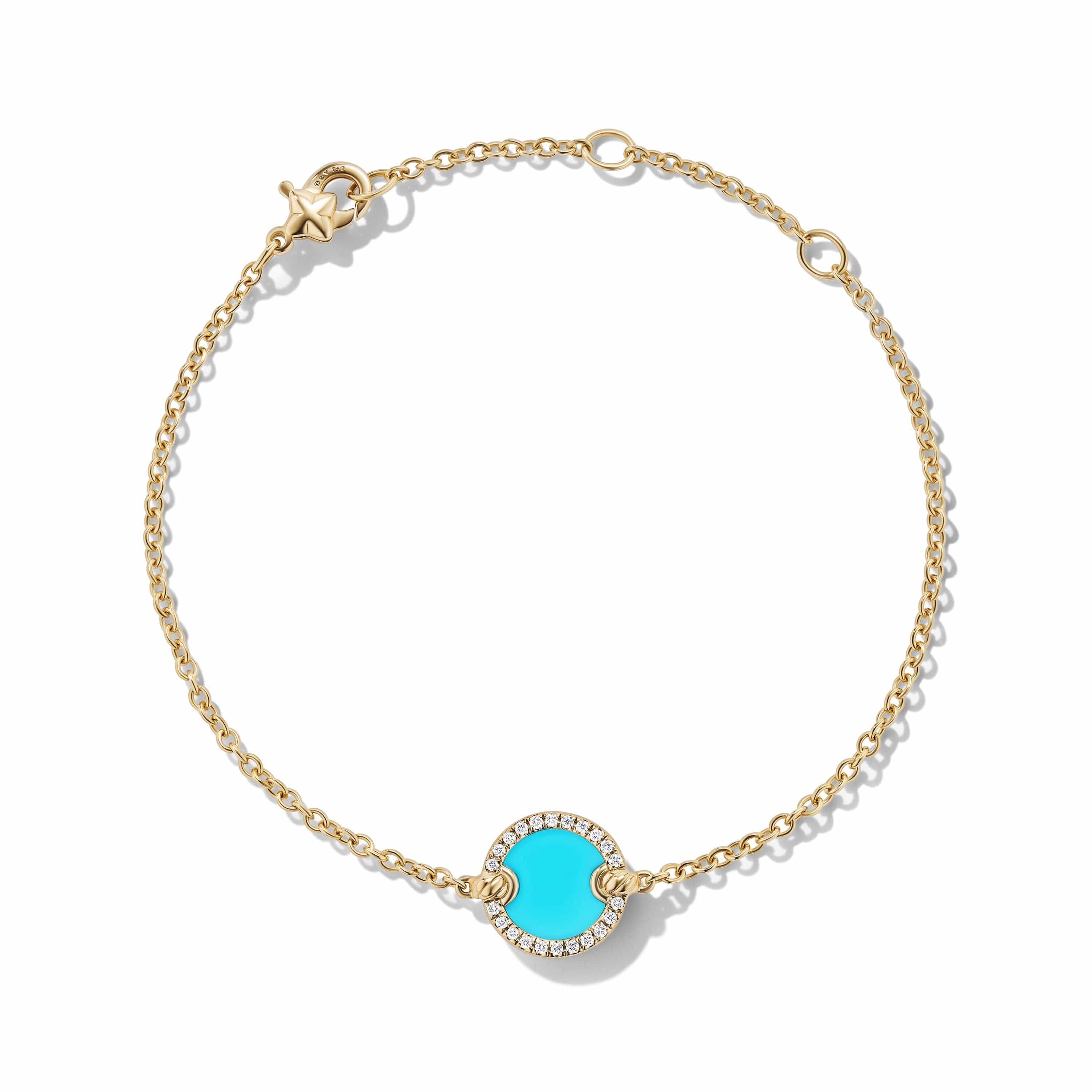 Petite DY Elements® Center Station Chain Bracelet in 18K Yellow Gold with Turquoise and Pavé Diamonds - Image 3