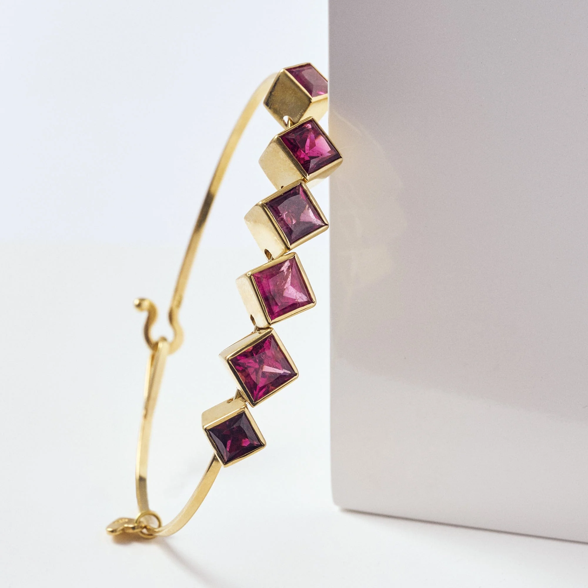 Christina Alexiou 18K Yellow Gold Square Bezel Set Pink Tourmaline Bracelet - Image 2