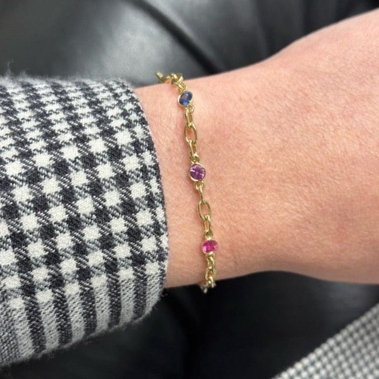 18K Yellow Gold Multi-Color Sapphire Pride Bracelet - Image 3