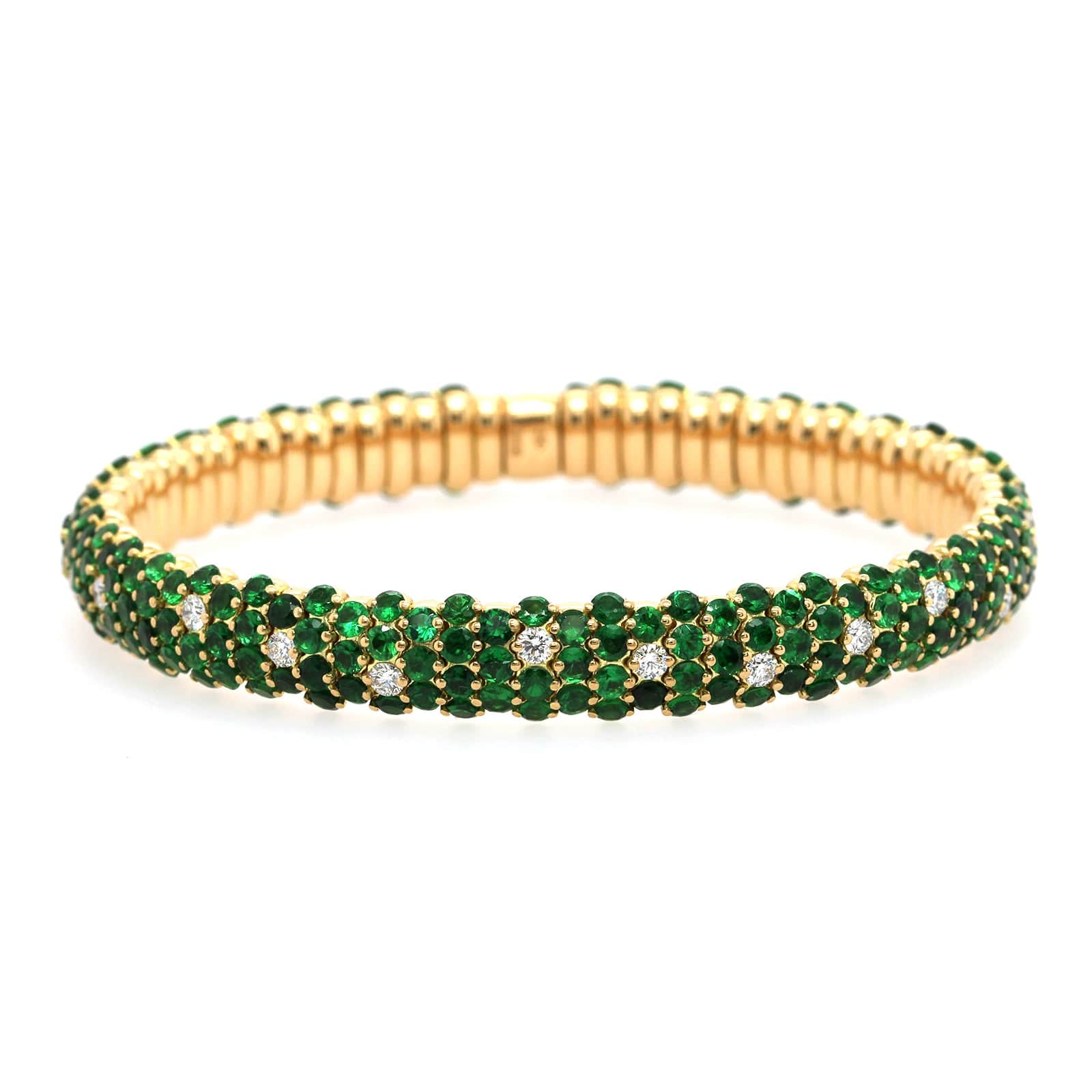 Zydo 18K Yellow Gold Diamond & Tsavorite Stretch Bracelet - Image 4