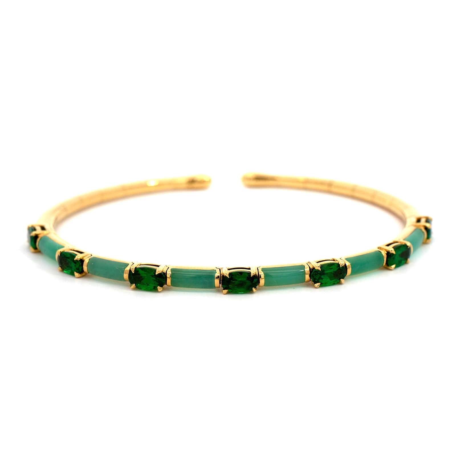 Etho Maria 18K Yellow Gold Chrysoprase and Tsavorite Cuff Bracelet - Image 4