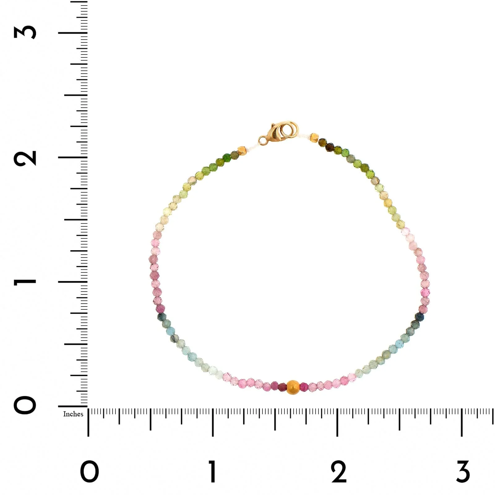 18K Yellow Gold Watermelon Tourmaline Beaded Bracelet - Image 2