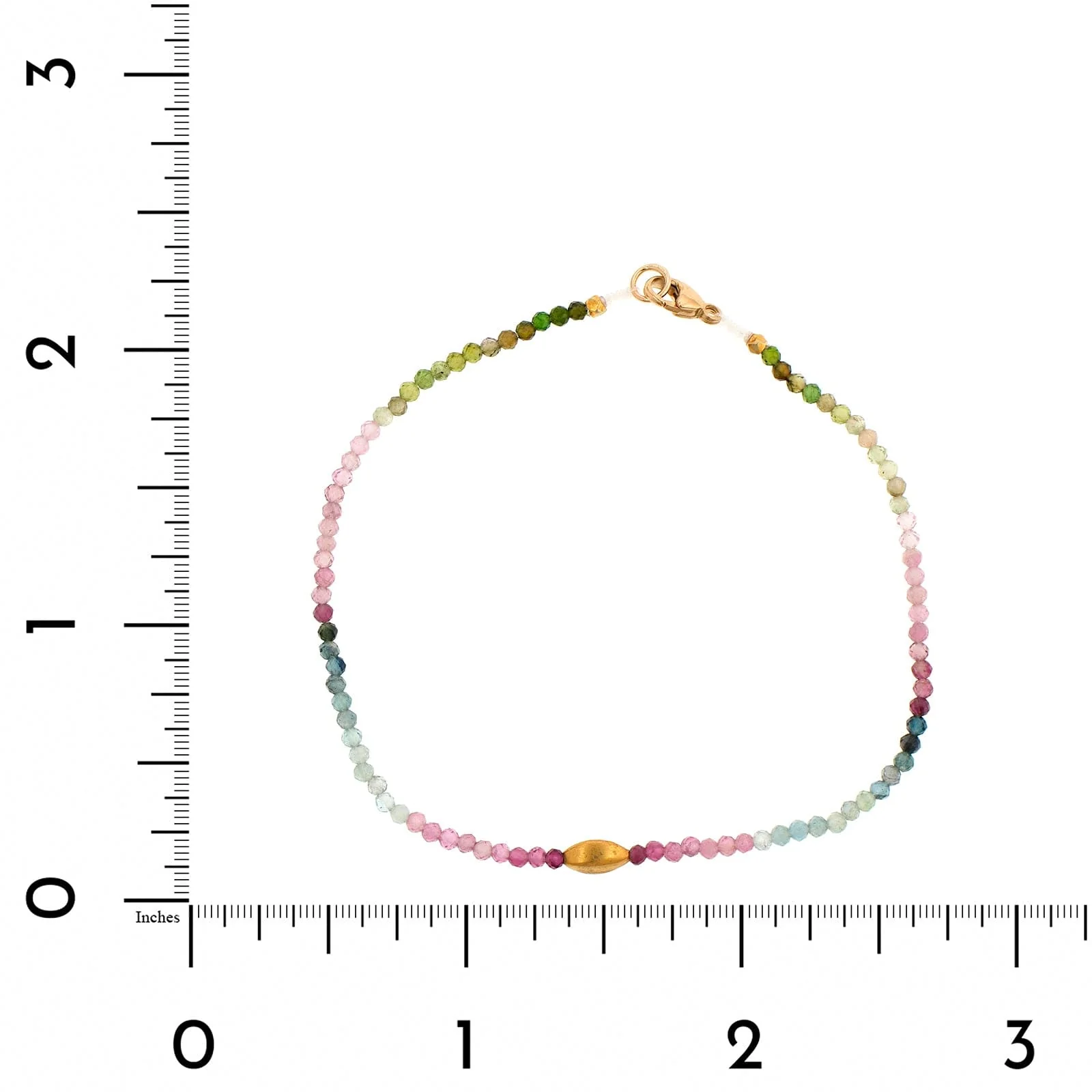 18K Yellow Gold Watermelon Tourmaline Beaded Bracelet - Image 2
