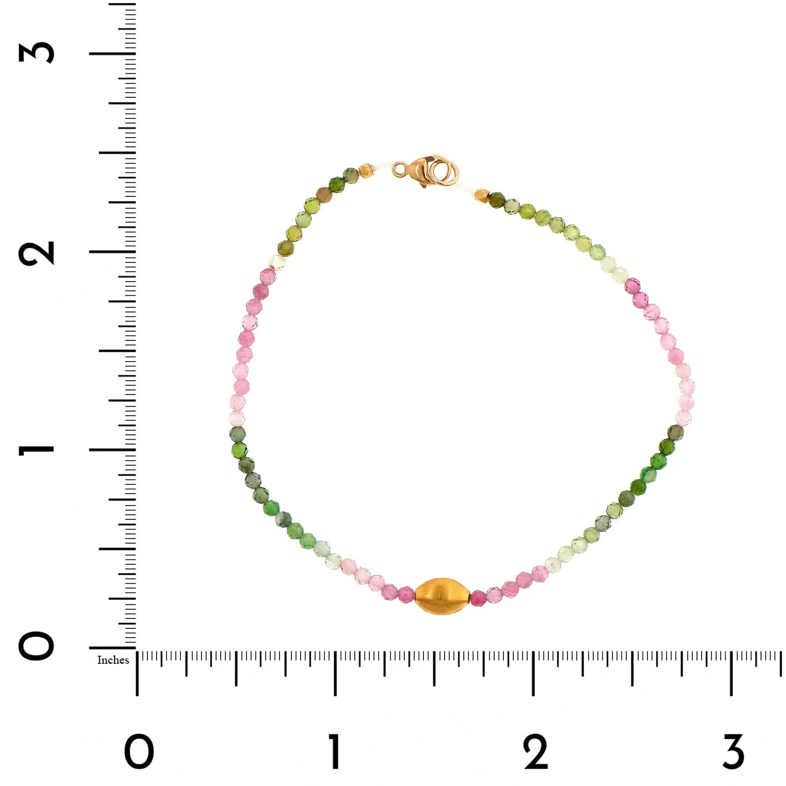 18K Yellow Gold Watermelon Tourmaline Beaded Bracelet - Image 2
