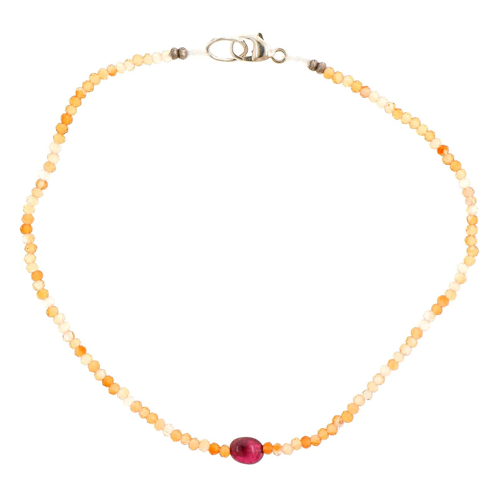 Sterling Silver Carnelian & Spinel Beaded Bracelet
