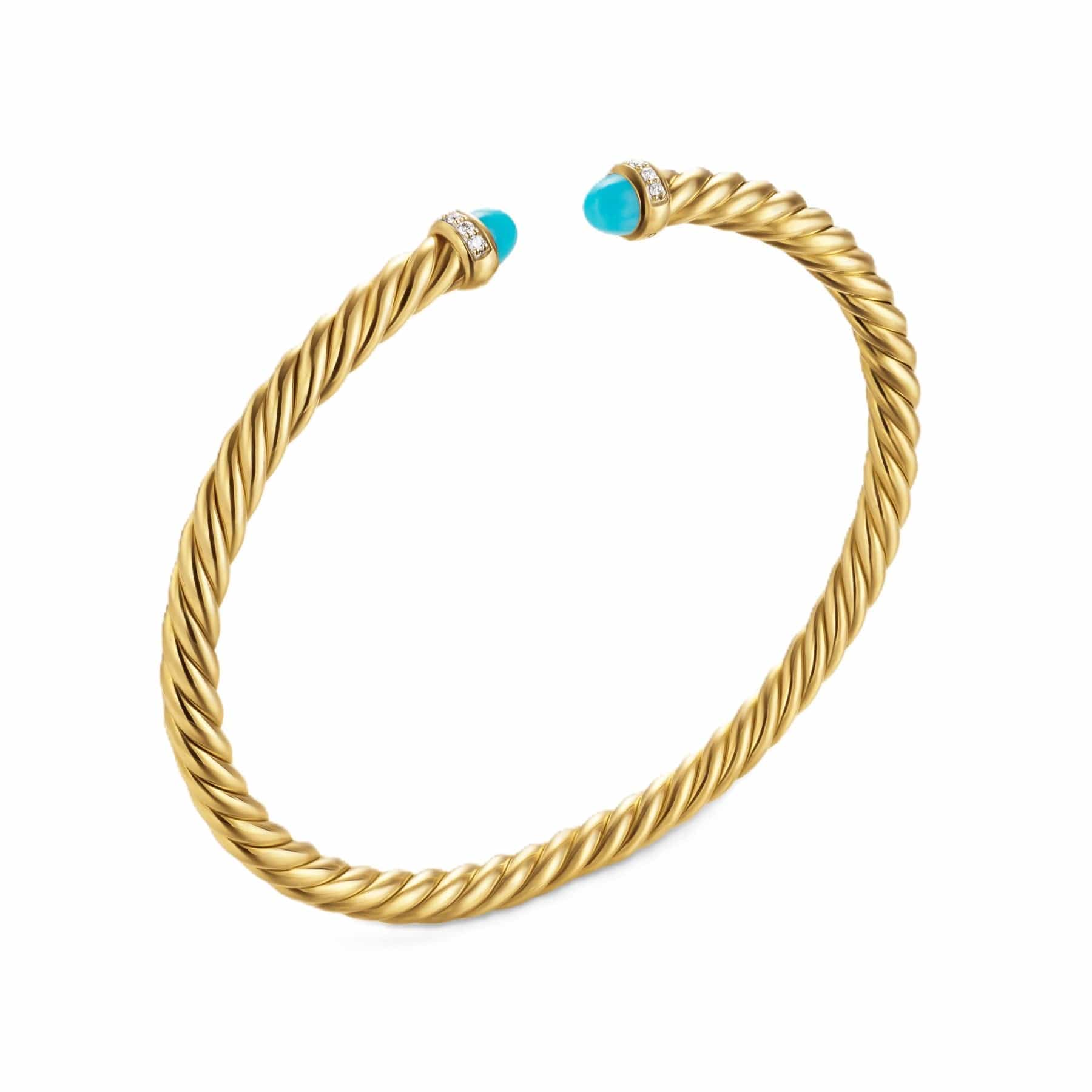 Cablespira® Flex Bracelet 18K Yellow Gold with Turquoise and Diamonds, 4mm - Image 2