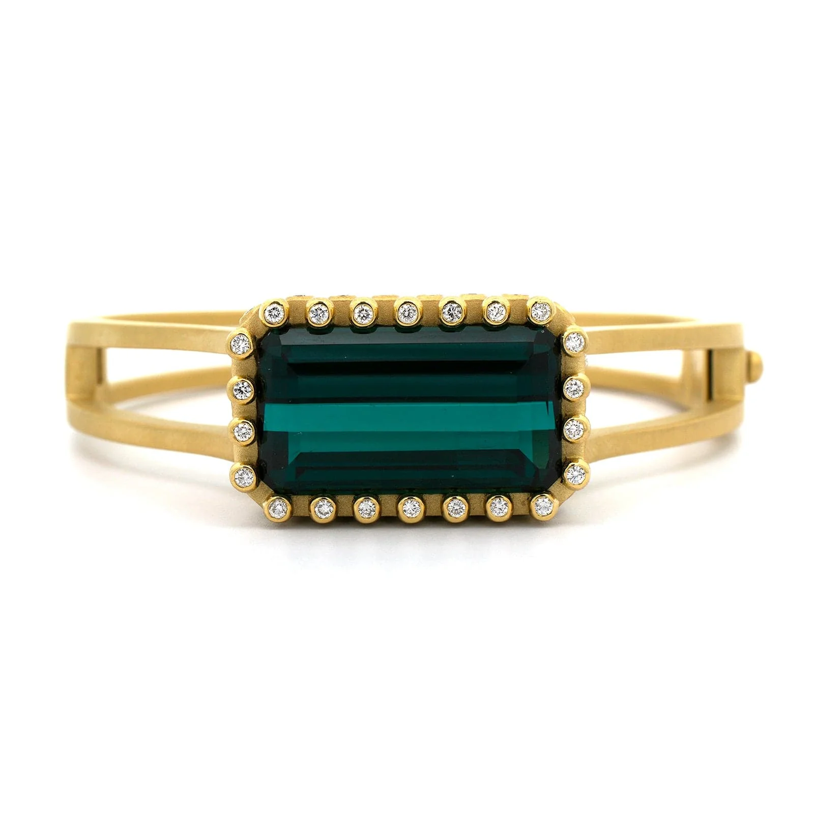 Suzy Landa 18K Yellow Gold Tourmaline and Diamond Hinged Bracelet - Image 4