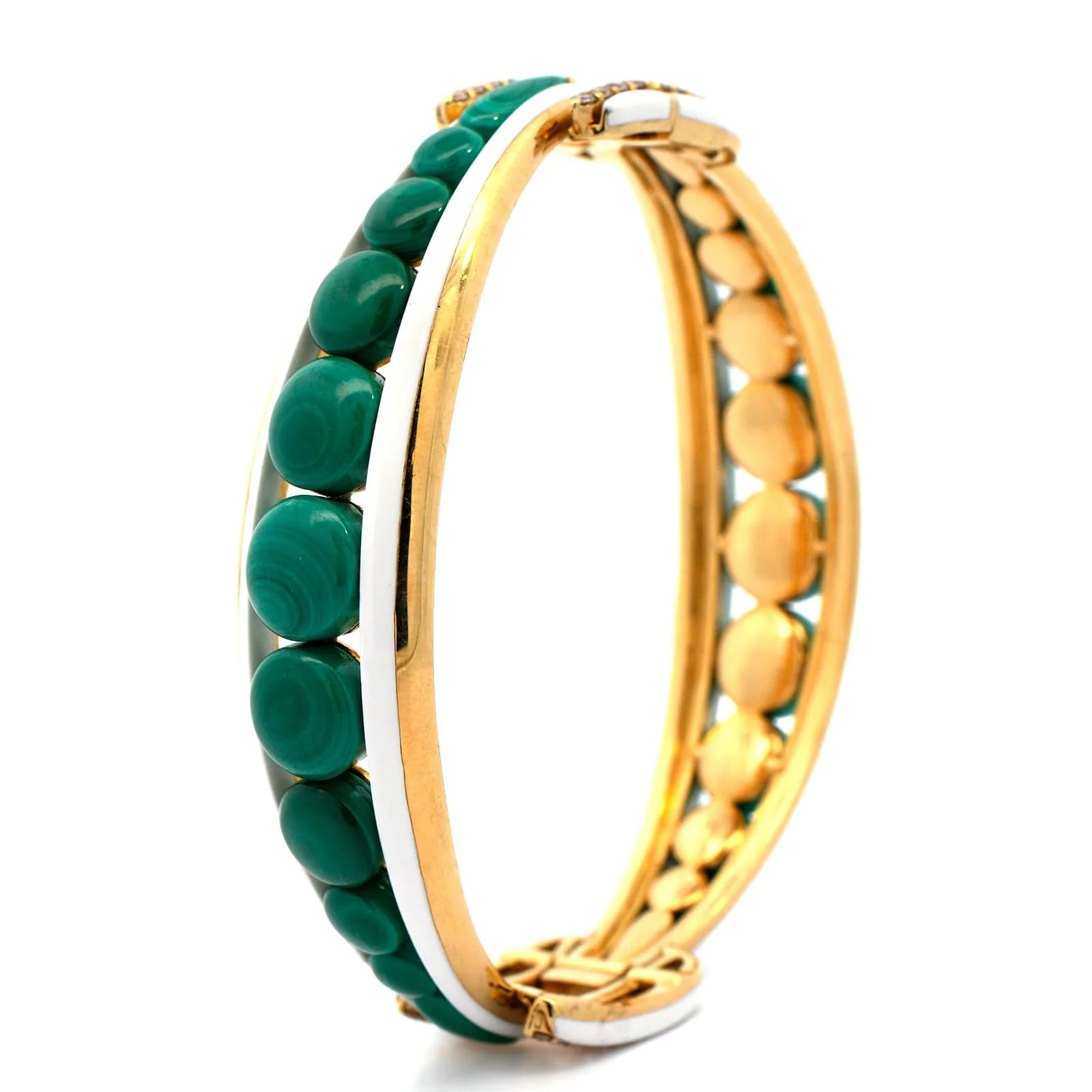 Etho Maria 18K Yellow Gold Brown Diamond and Malachite Ball Bead Bracelet - Image 2