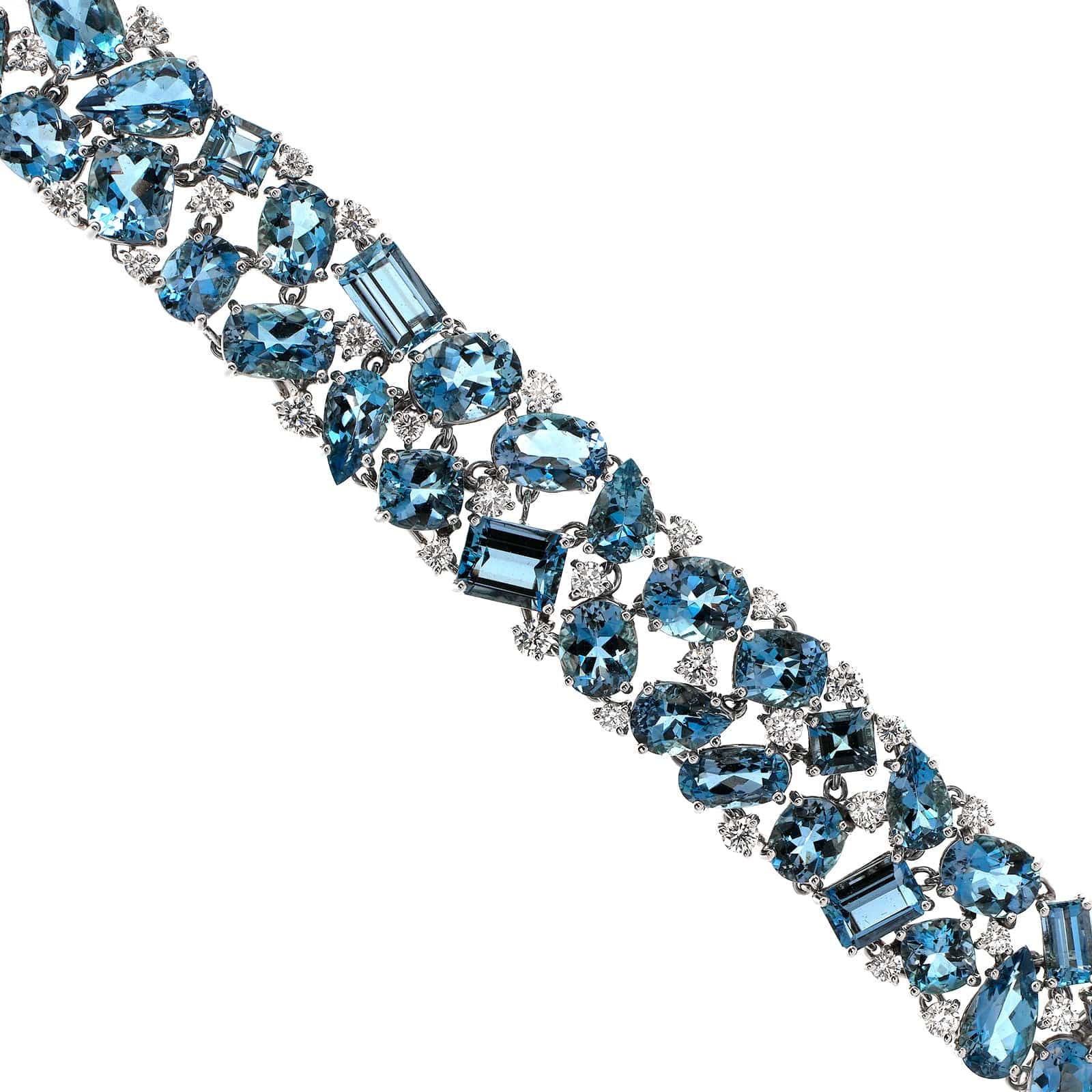 Oscar Heyman Platinum Multi Shaped Aquamarine and Diamond Bracelet - Image 2