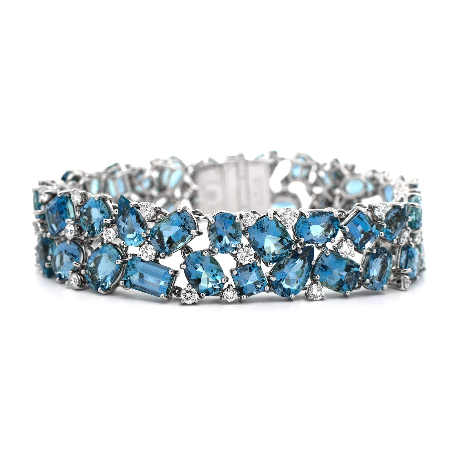 Oscar Heyman Platinum Multi Shaped Aquamarine and Diamond Bracelet - Image 4