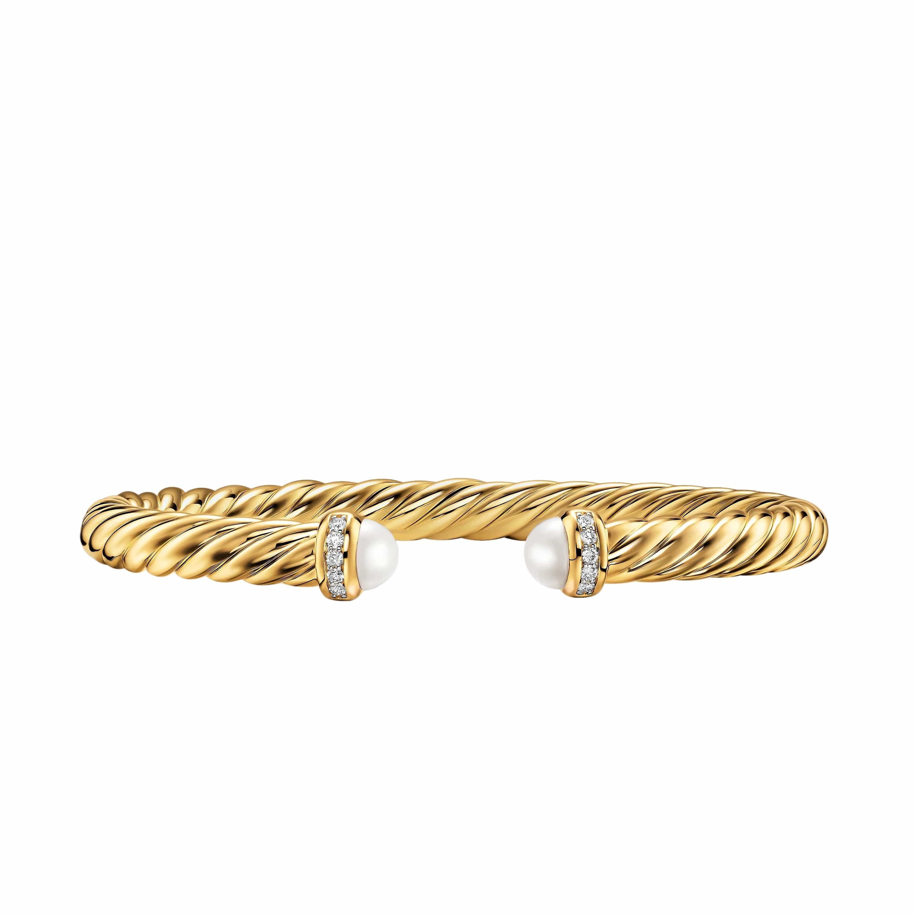 Cablespira® Flex Bracelet 18K Yellow Gold with Pearls and Diamonds, 6mm
