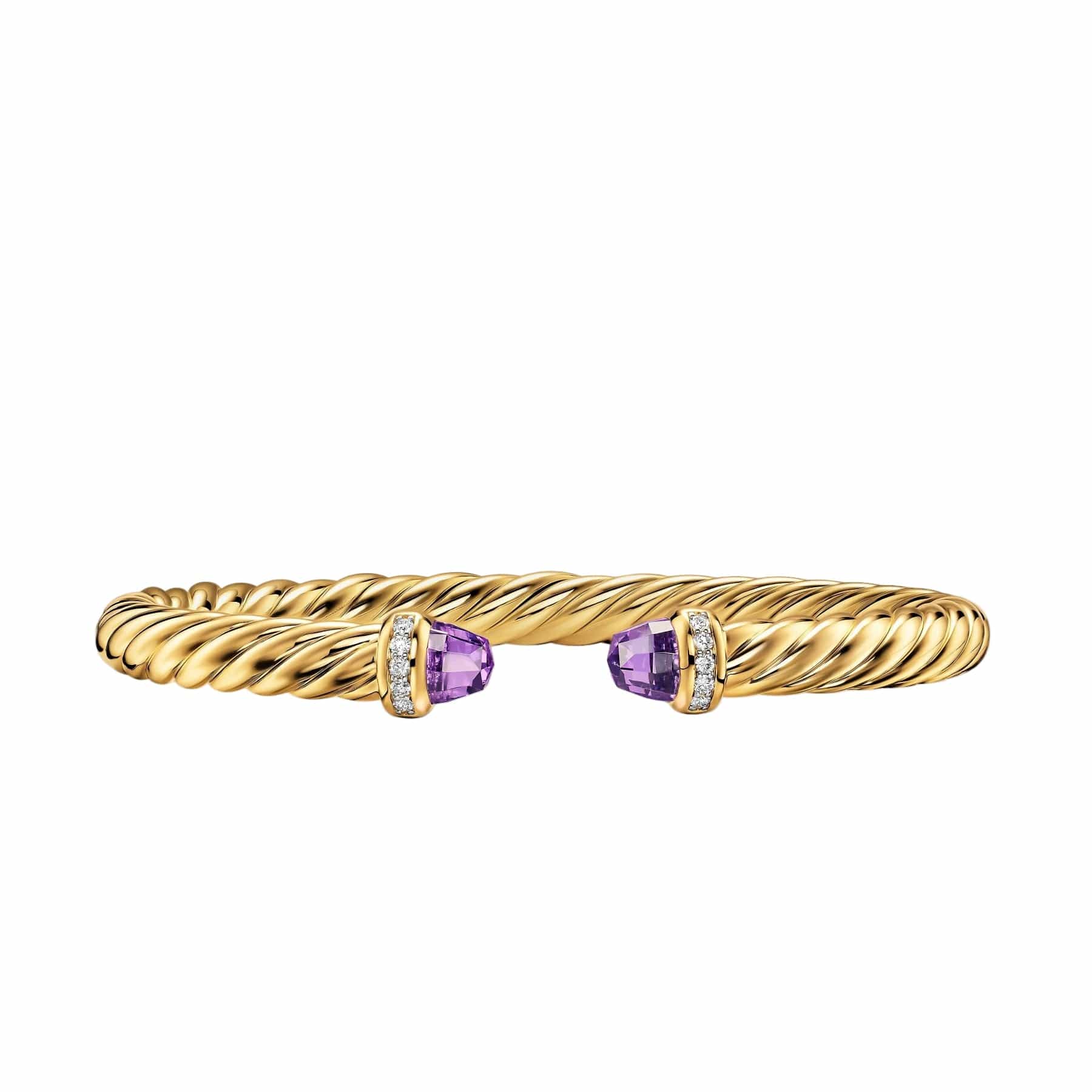Cablespira® Flex Bracelet 18K Yellow Gold with Amethyst and Diamonds, 6mm