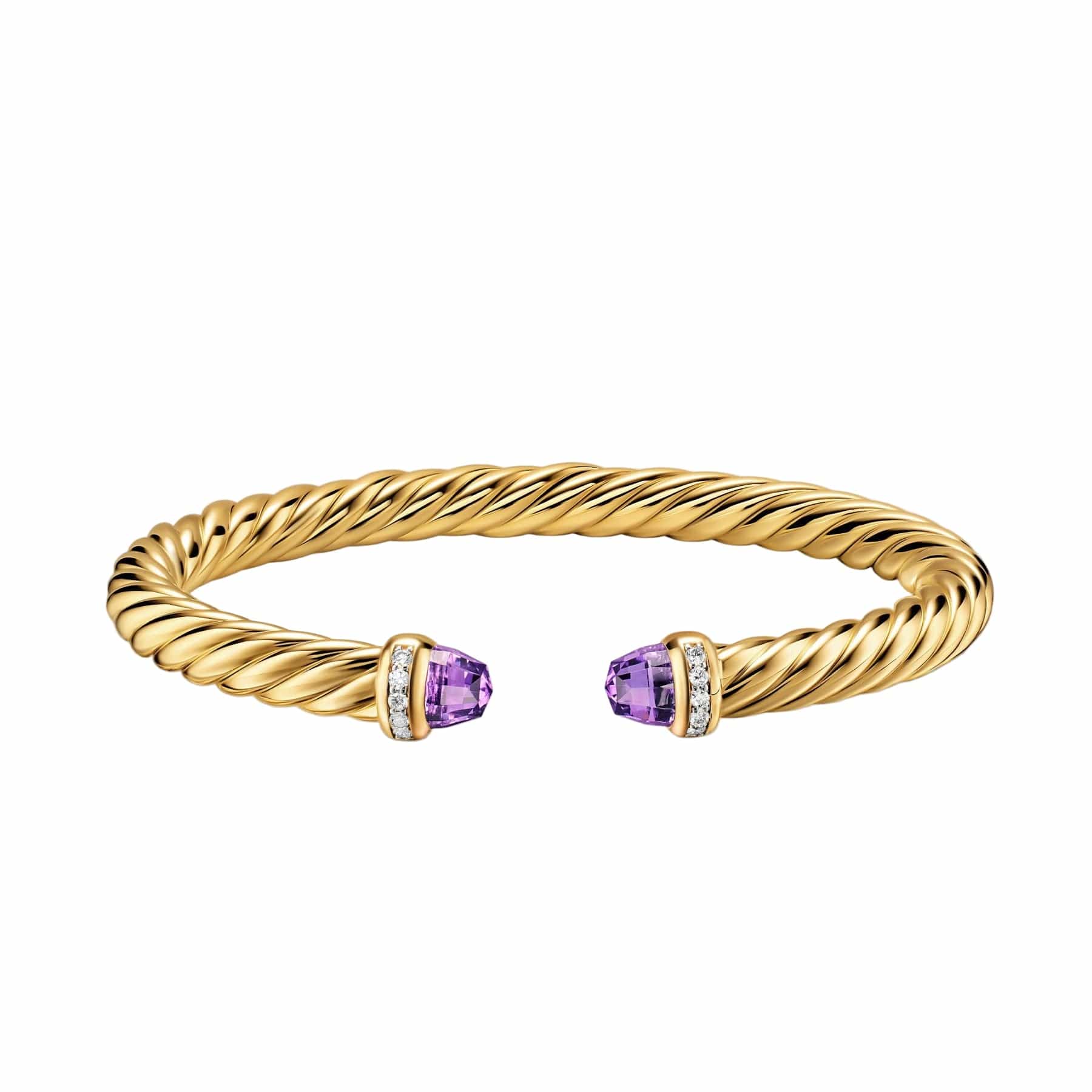 Cablespira® Flex Bracelet 18K Yellow Gold with Amethyst and Diamonds, 6mm - Image 4
