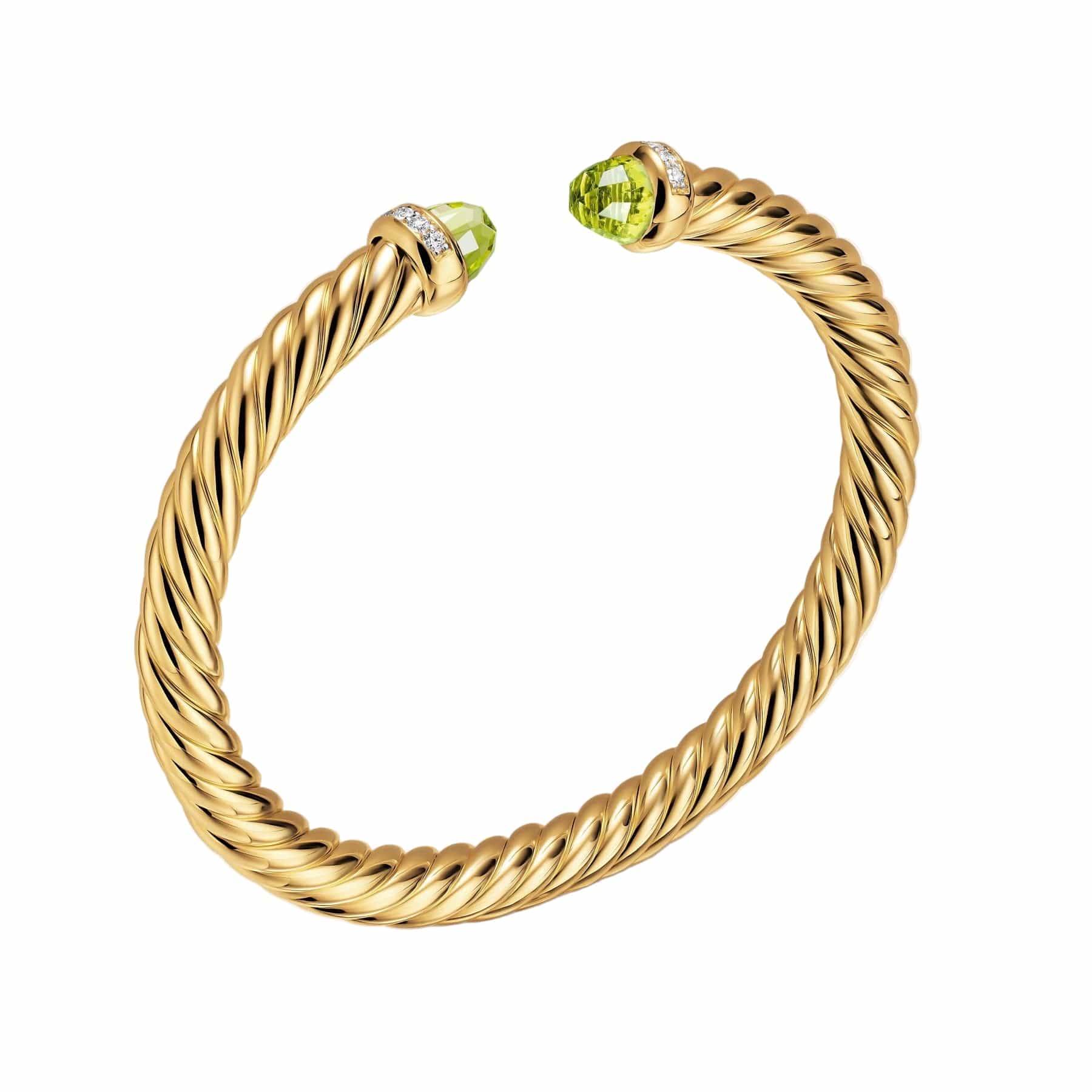 Cablespira® Flex Bracelet 18K Yellow Gold with Peridot and Diamonds, 6mm - Image 2