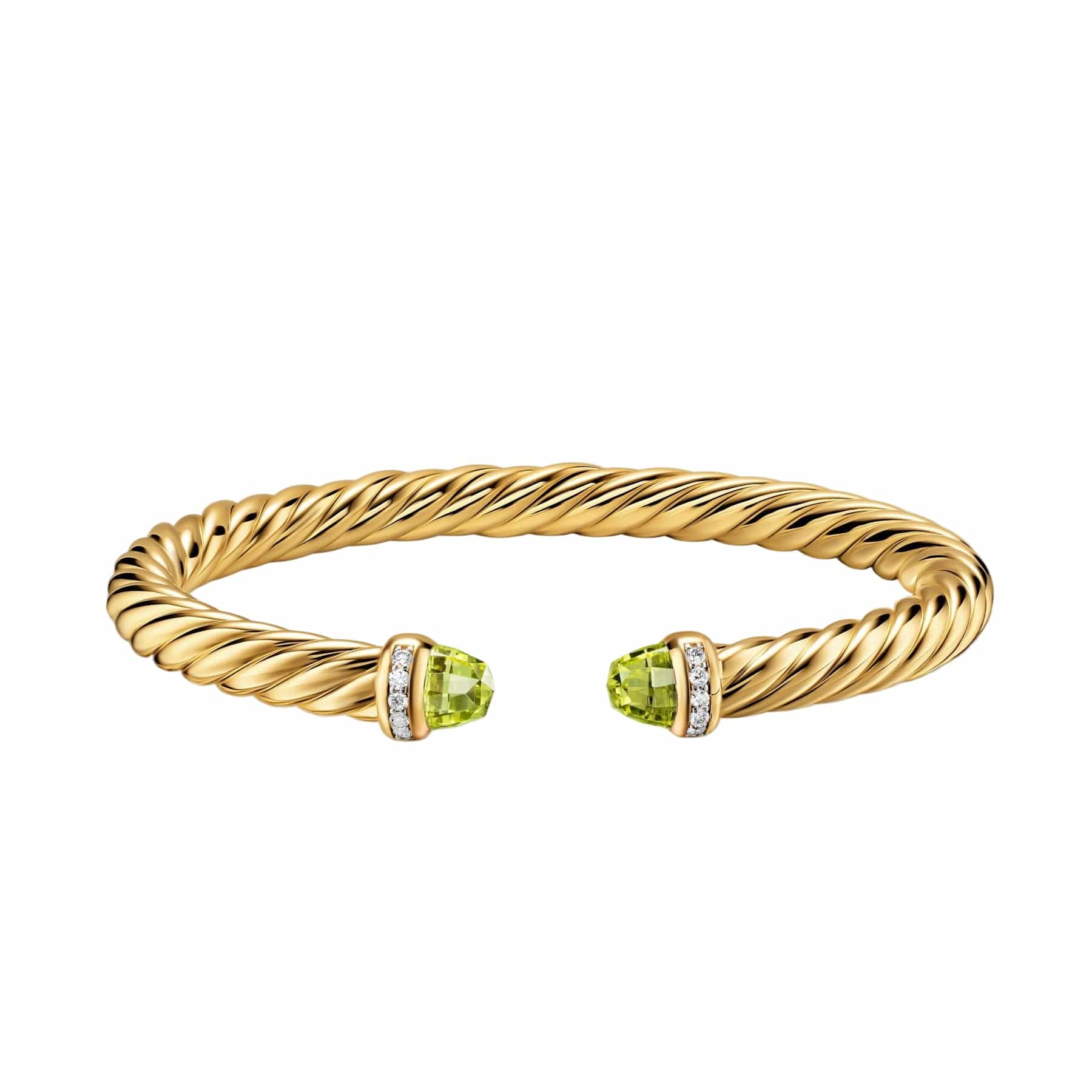 Cablespira® Flex Bracelet 18K Yellow Gold with Peridot and Diamonds, 6mm - Image 4
