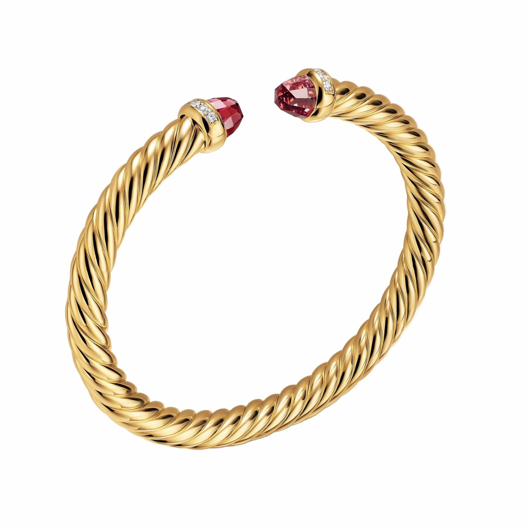 Cablespira® Flex Bracelet 18K Yellow Gold with Rhodolite Garnet and Diamonds, 6mm - Image 2