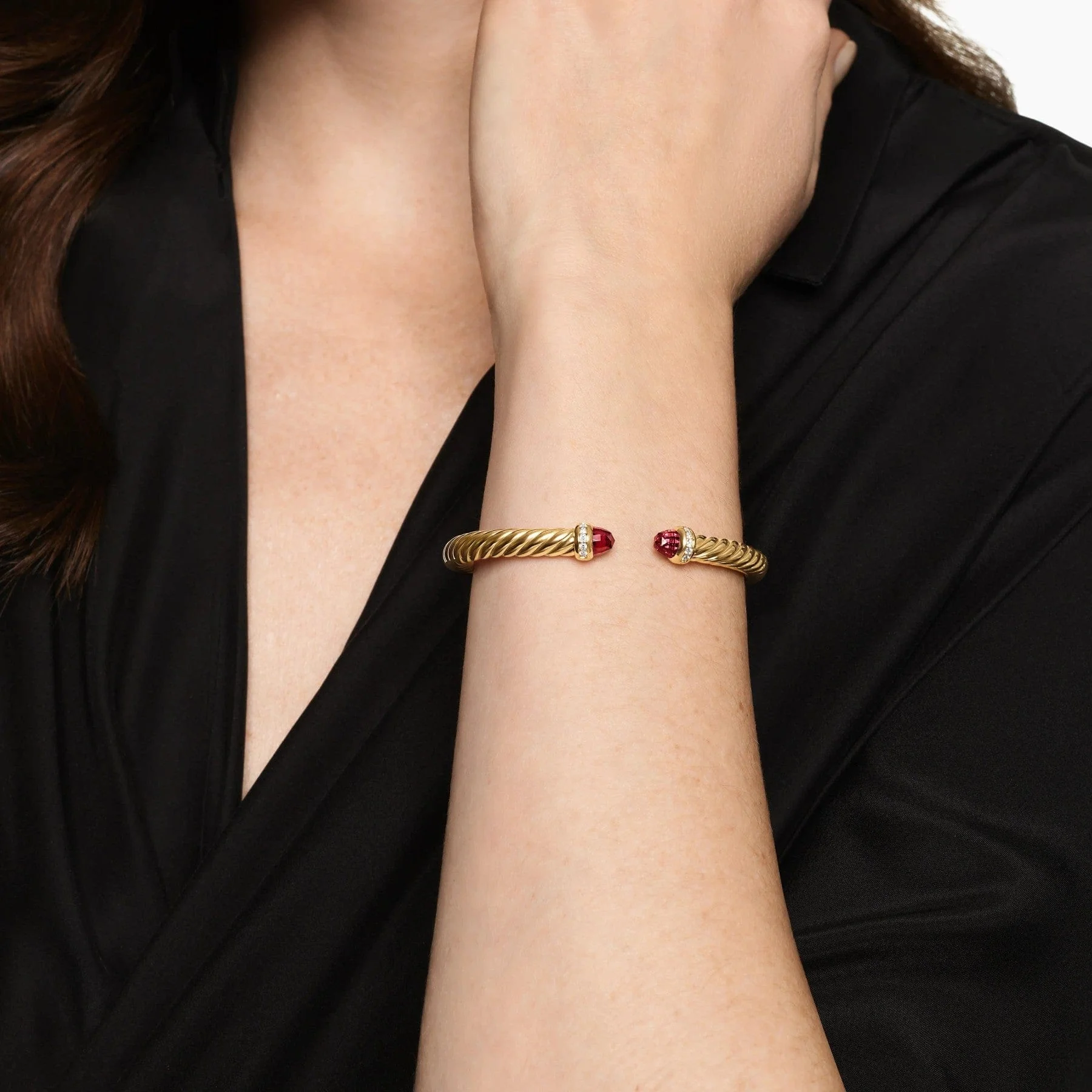 Cablespira® Flex Bracelet 18K Yellow Gold with Rhodolite Garnet and Diamonds, 6mm - Image 3