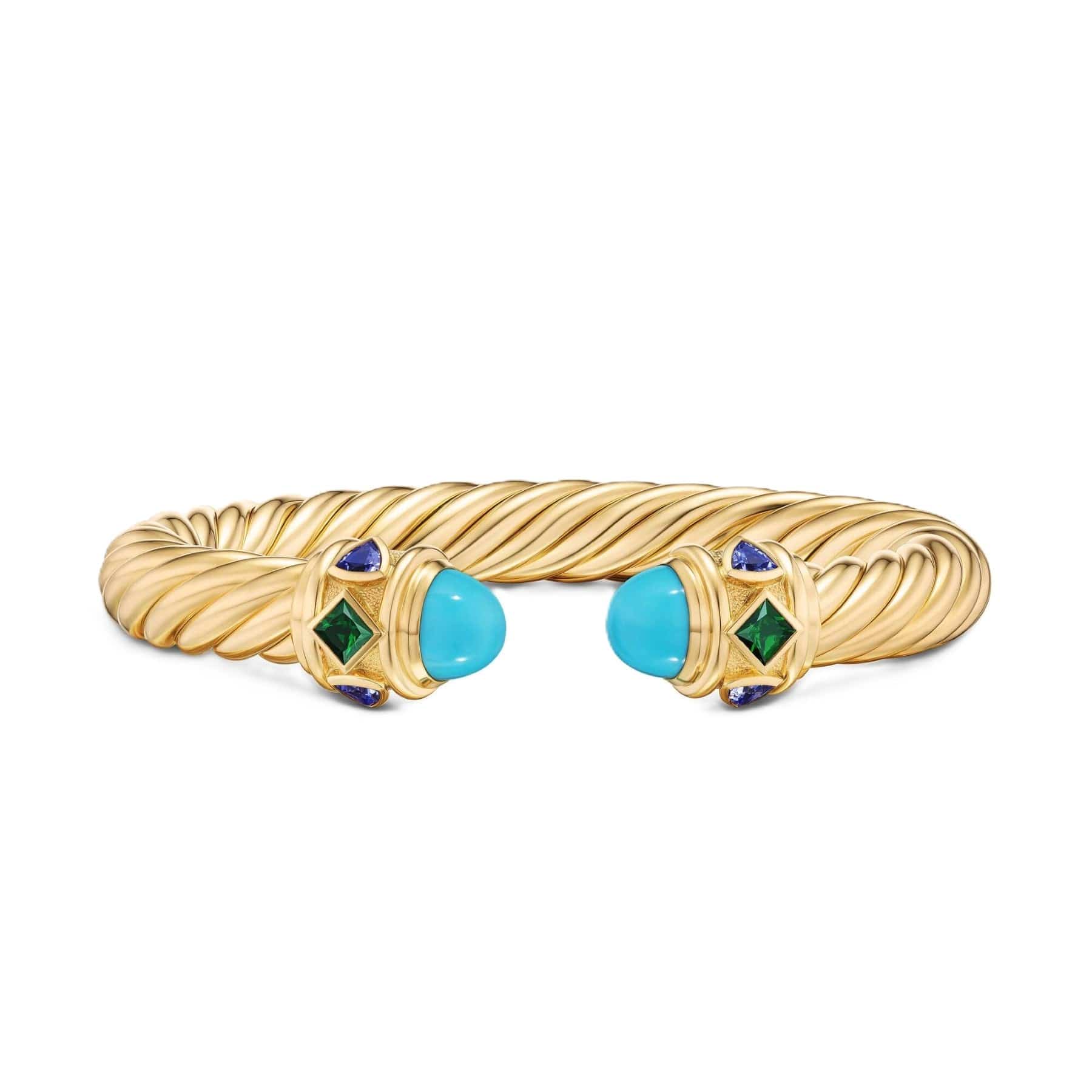 Renaissance® Cablespira® Bracelet in 18K Yellow Gold with Turquoise, Tsavorite and Tanzanite, 9mm
