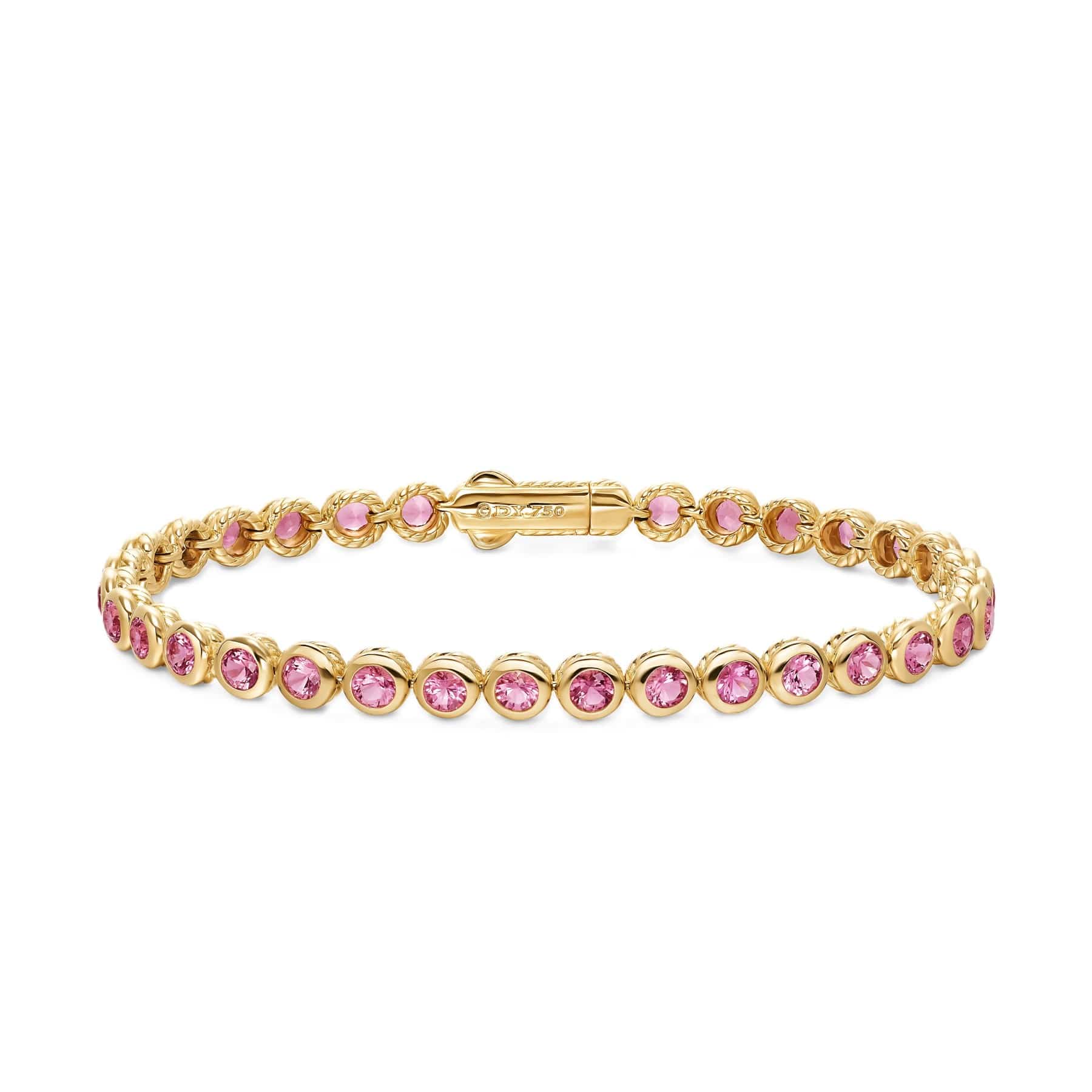 Bezel Set Tennis Bracelet 18K Yellow Gold with Pink Tourmalines, 4.7mm