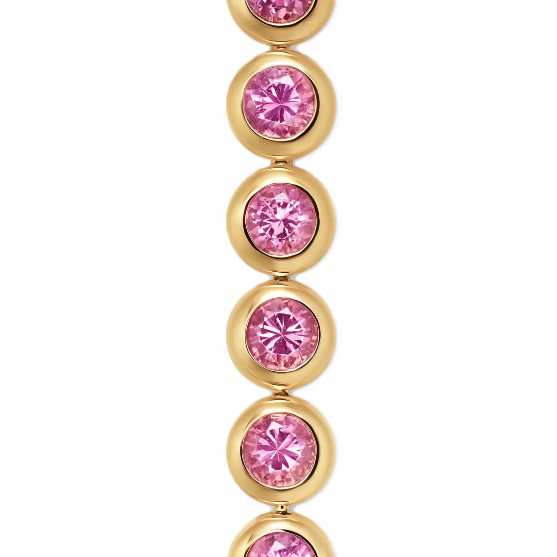 Bezel Set Tennis Bracelet 18K Yellow Gold with Pink Tourmalines, 4.7mm - Image 3