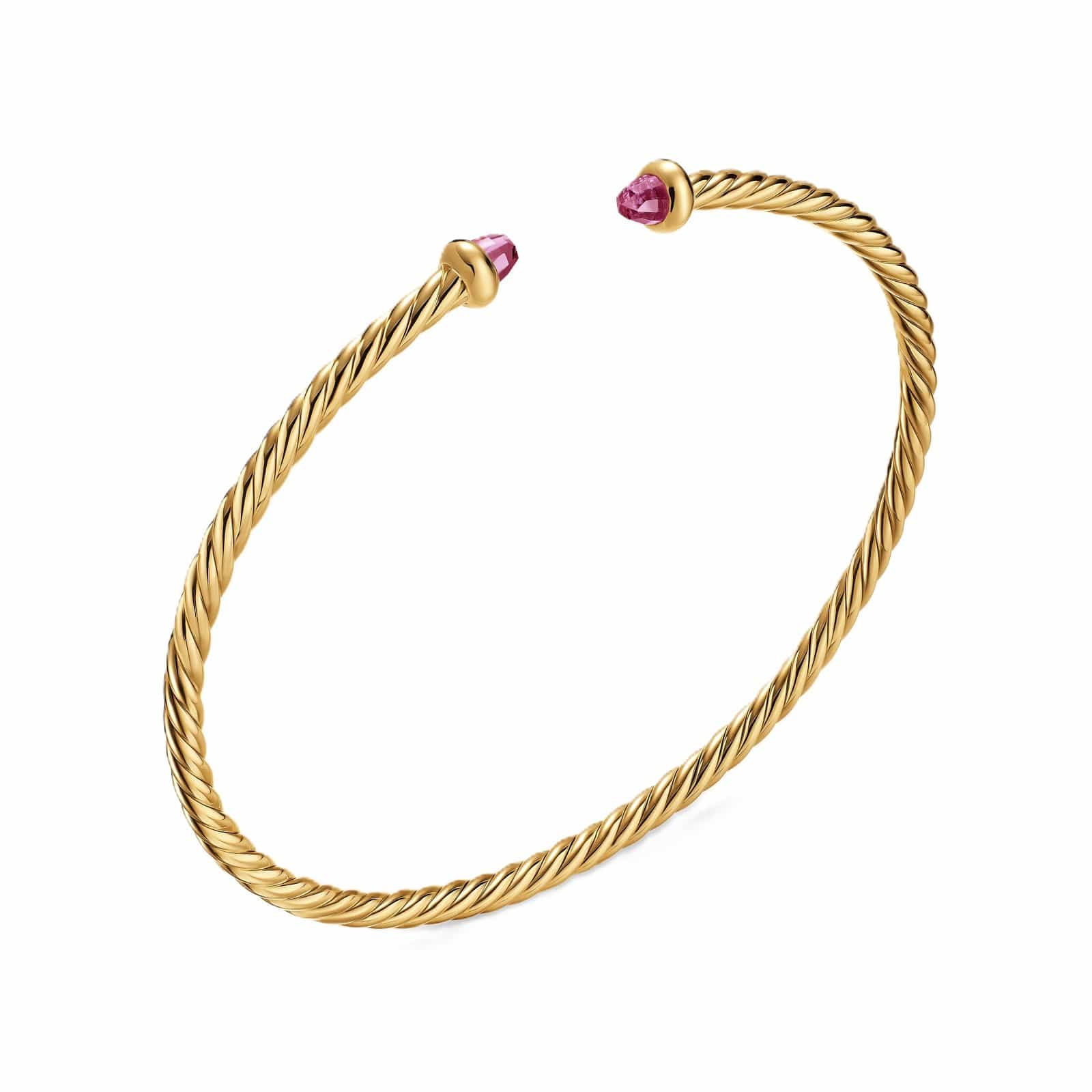 Micro Cablespira® Flex Bracelet 18K Yellow Gold with Pink Tourmalines, 2.6mm - Image 3