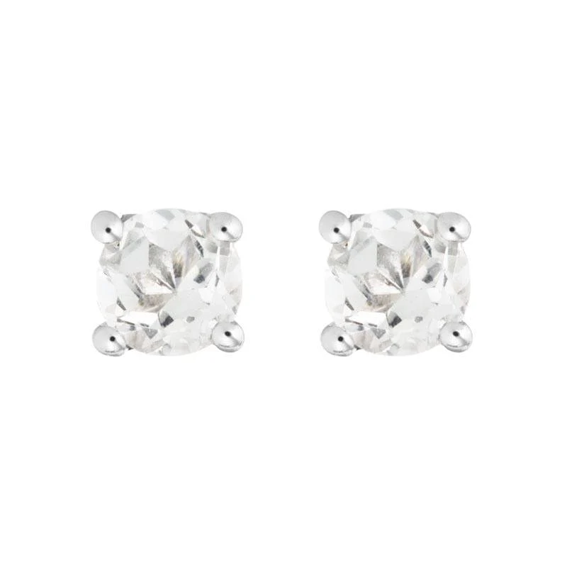14K White Gold Round White Topaz Stud Earrings