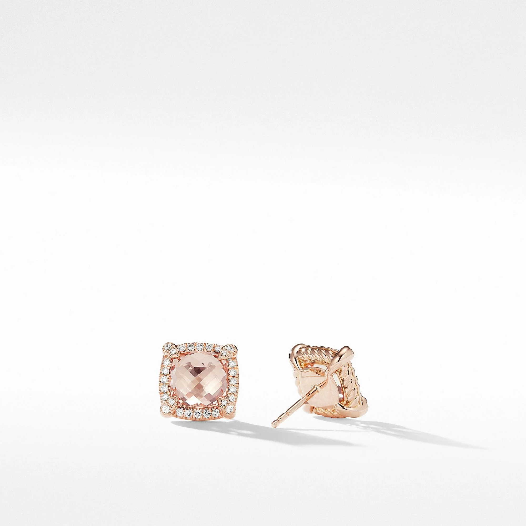 Chatelaine Pavé Bezel Stud Earrings in 18K Rose Gold with Morganite - Image 3